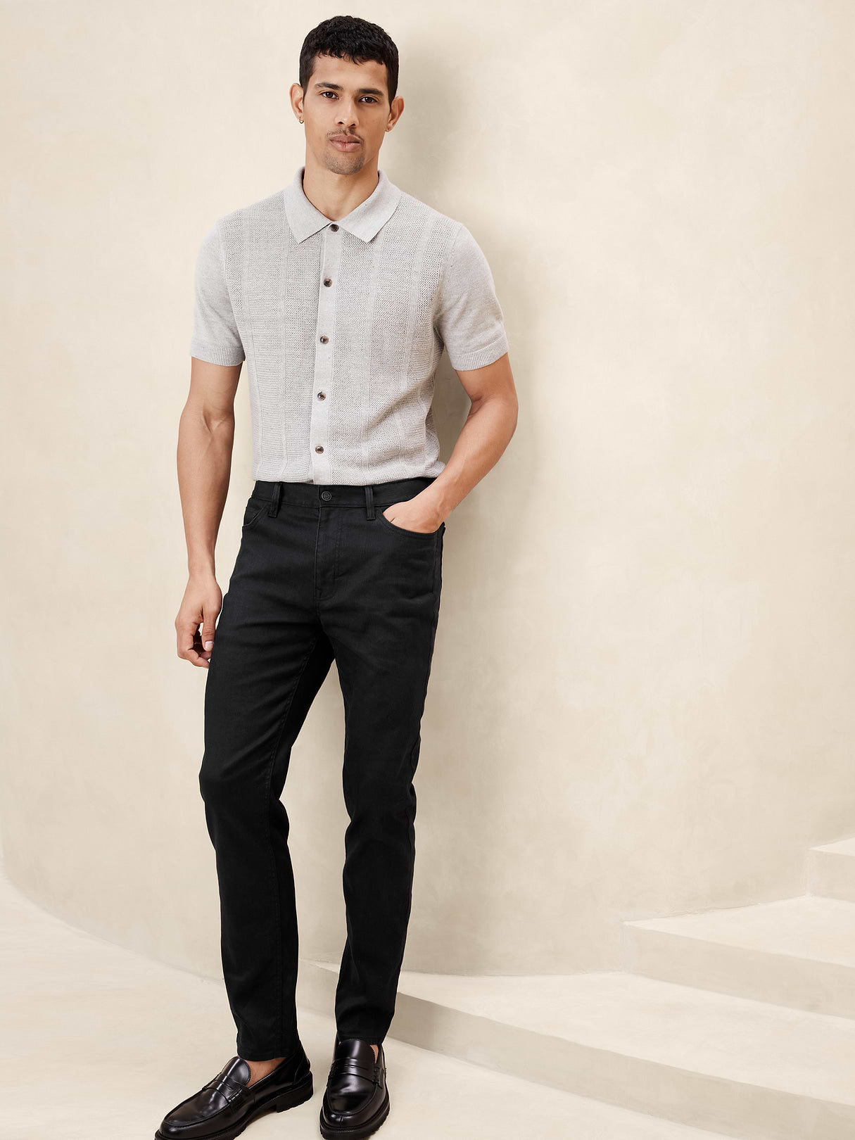 Slim Linen-Cotton Traveler Pant - Black