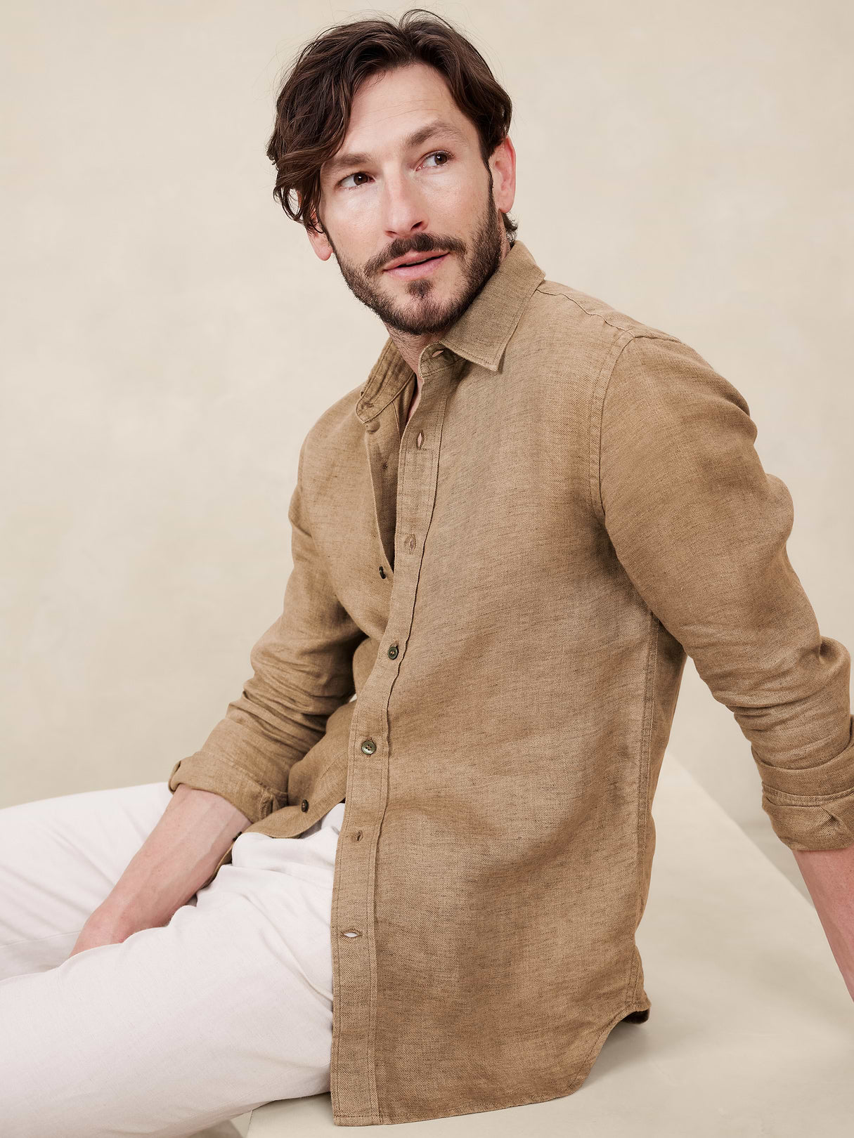 Slim-Fit Linen Shirt - Whiskey Brown