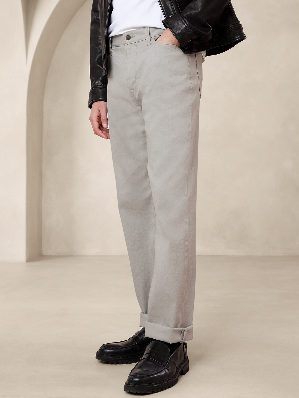 Slim Linen-Cotton Traveler Pant - Light Grey