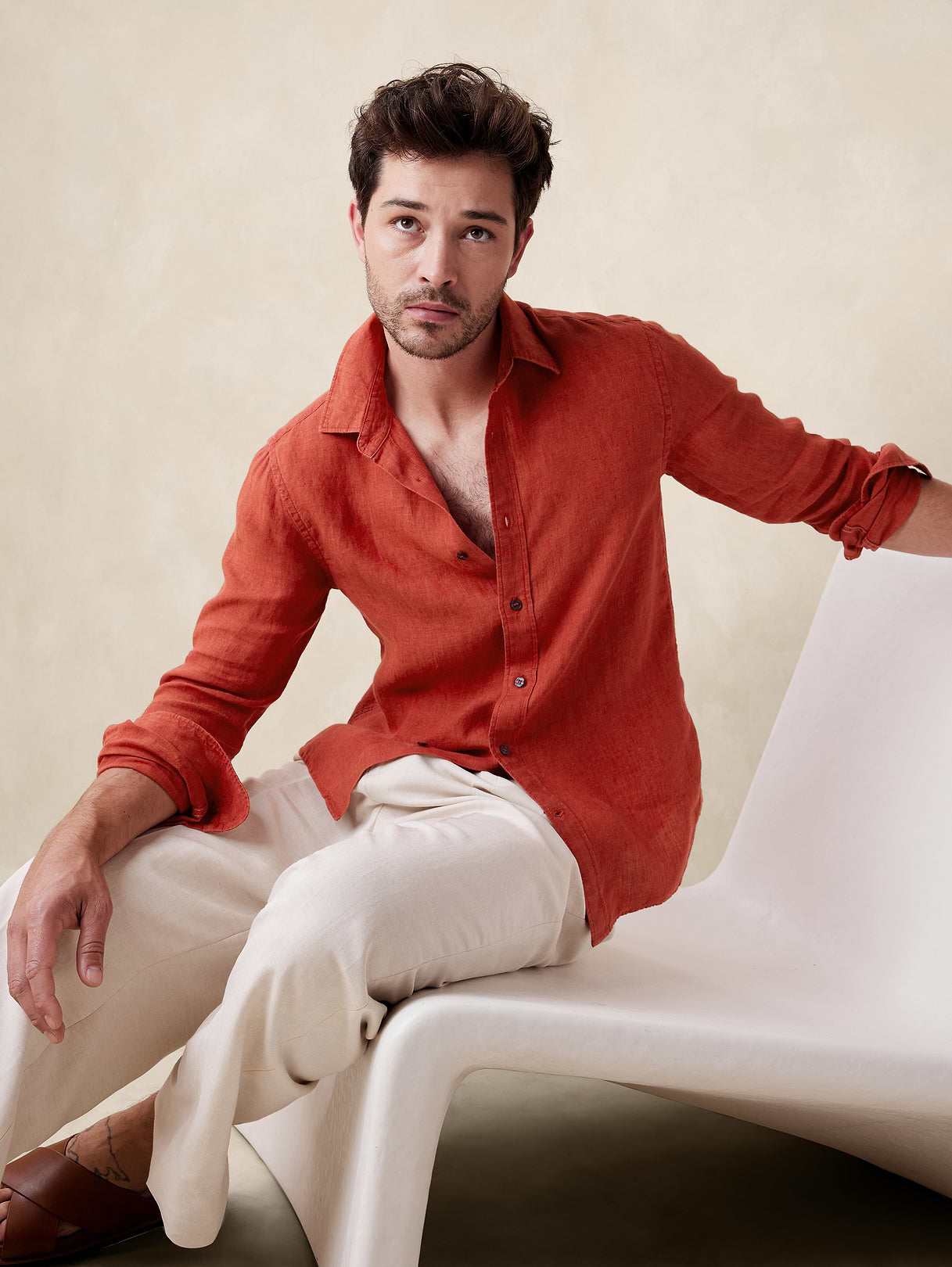 Slim-Fit Linen Shirt - True Red