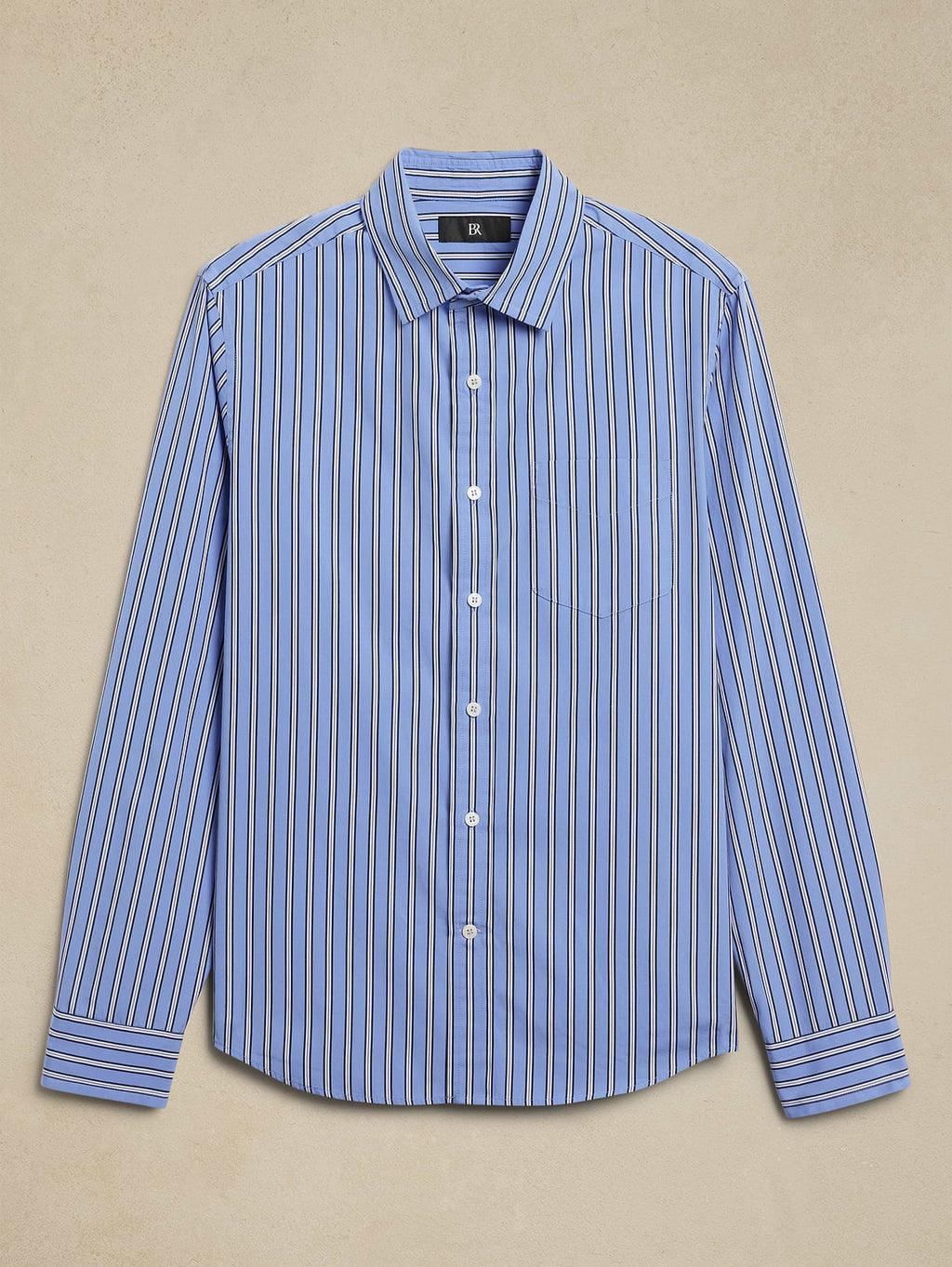 Standard-Fit Washed Cotton Poplin Shirt - Bold Blue Stripe