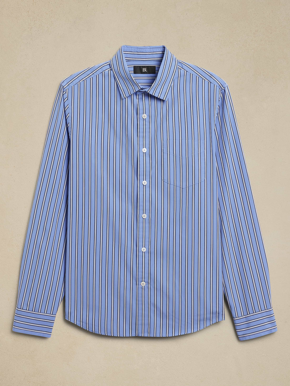 Standard-Fit Washed Cotton Poplin Shirt - Bold Blue Stripe