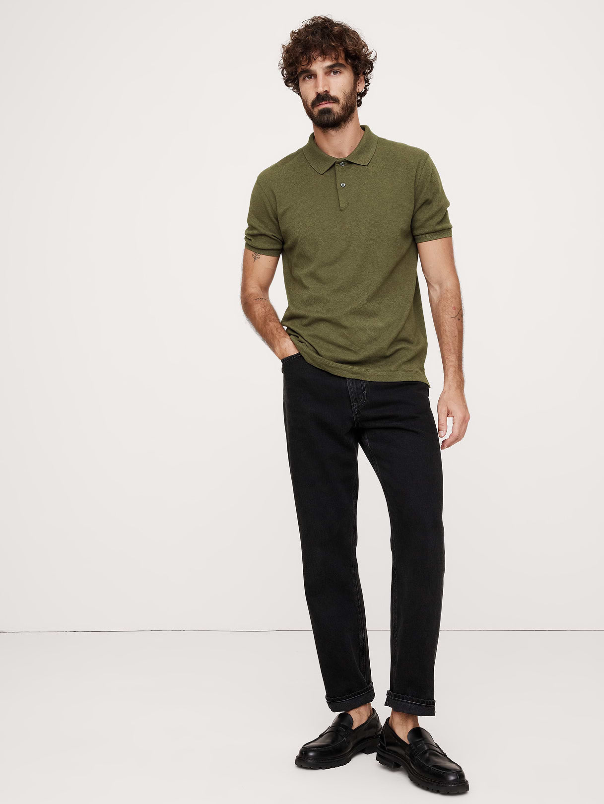 Luxury-Touch Polo - Heather Olive Green