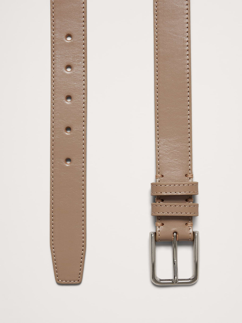 Topstitched Leather Belt - Soft Taupe