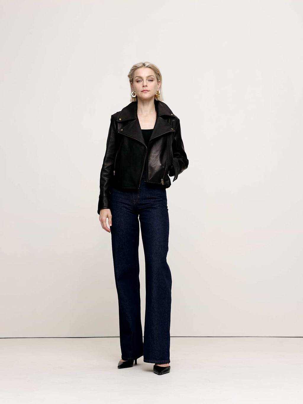 Enola Leather Moto Jacket - Black