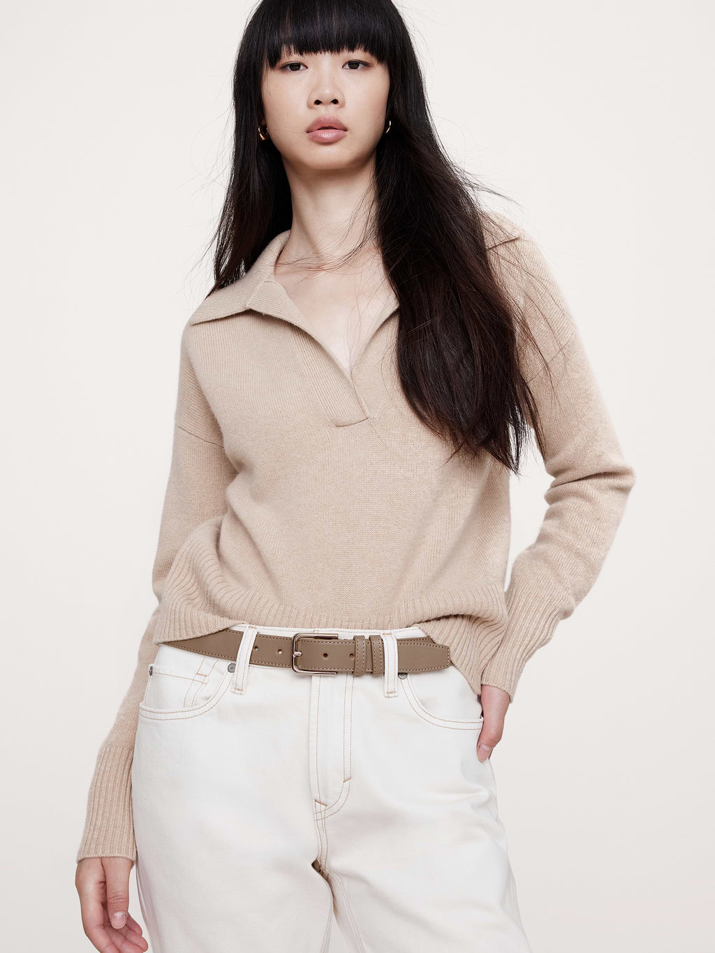 Topstitched Leather Belt - Soft Taupe