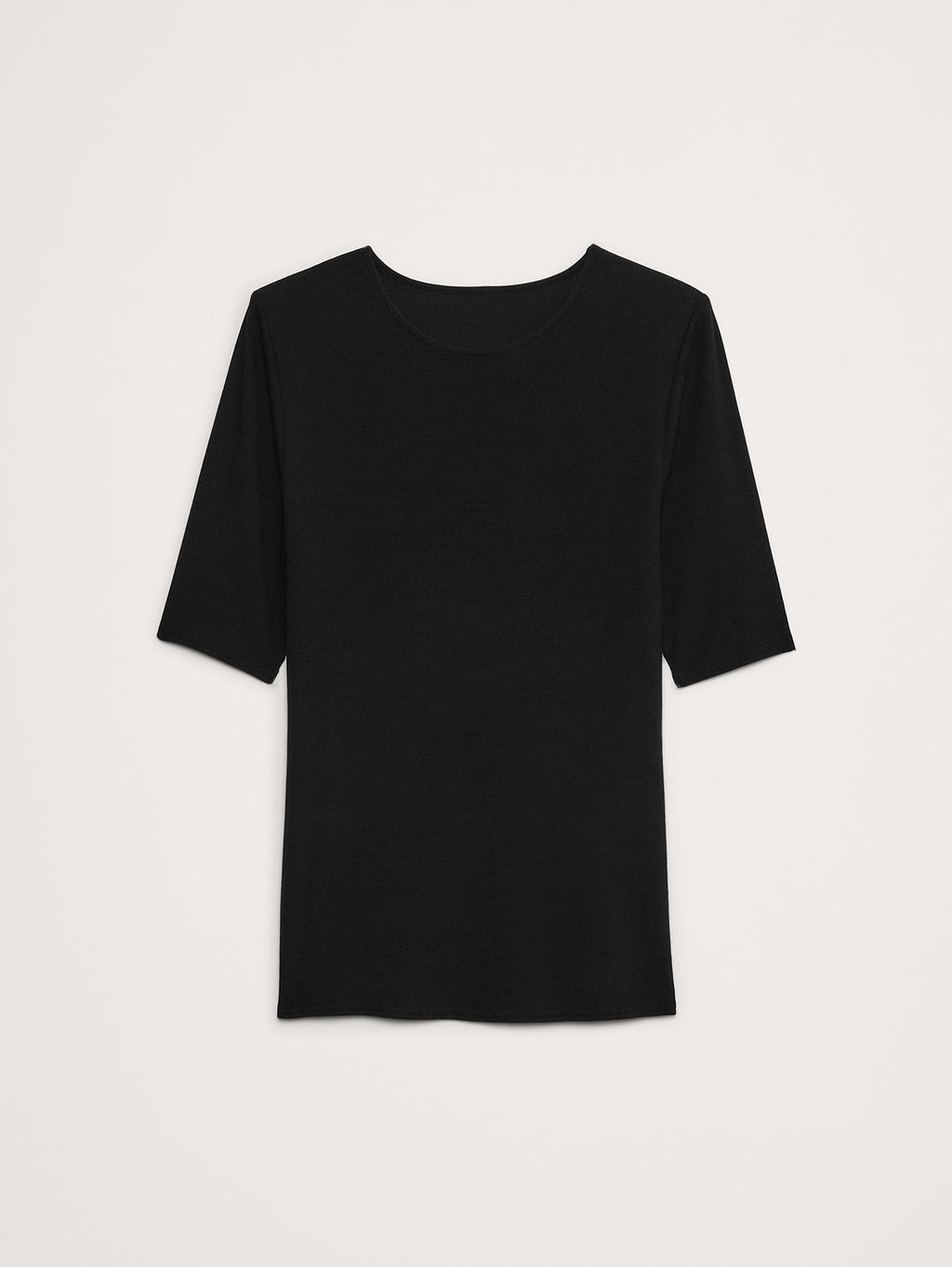 Ribbed Elbow-Sleeve T-Shirt - Black