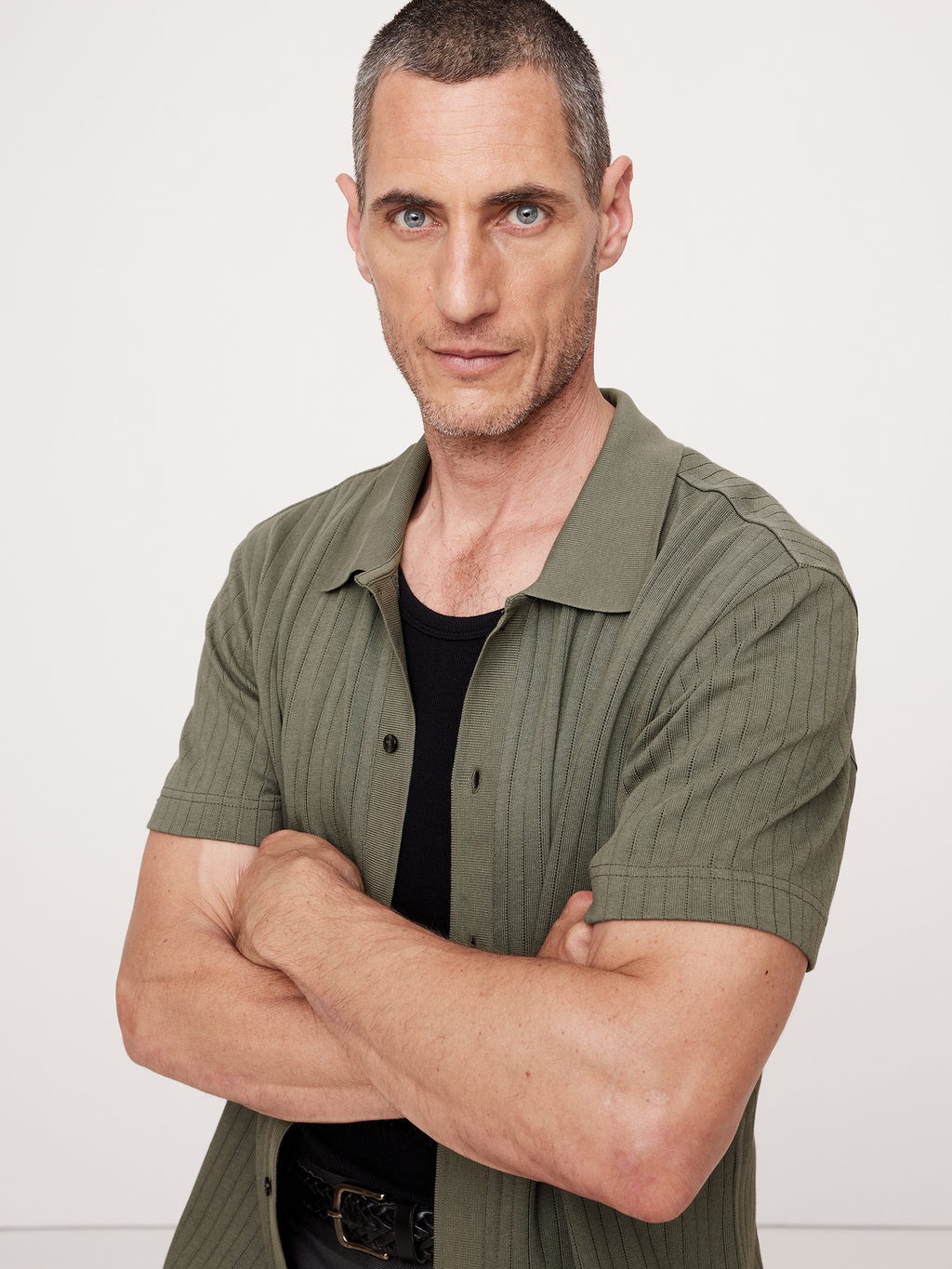 Ribbed Modal-Cotton Resort Shirt - Green Nori