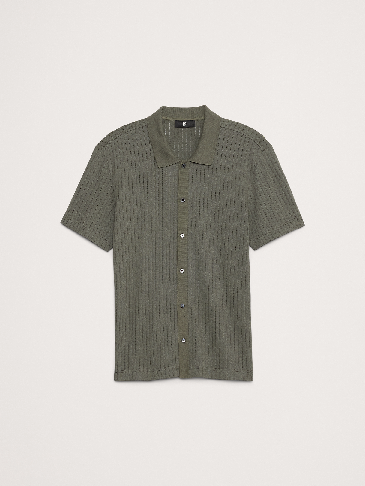 Ribbed Modal-Cotton Resort Shirt - Green Nori