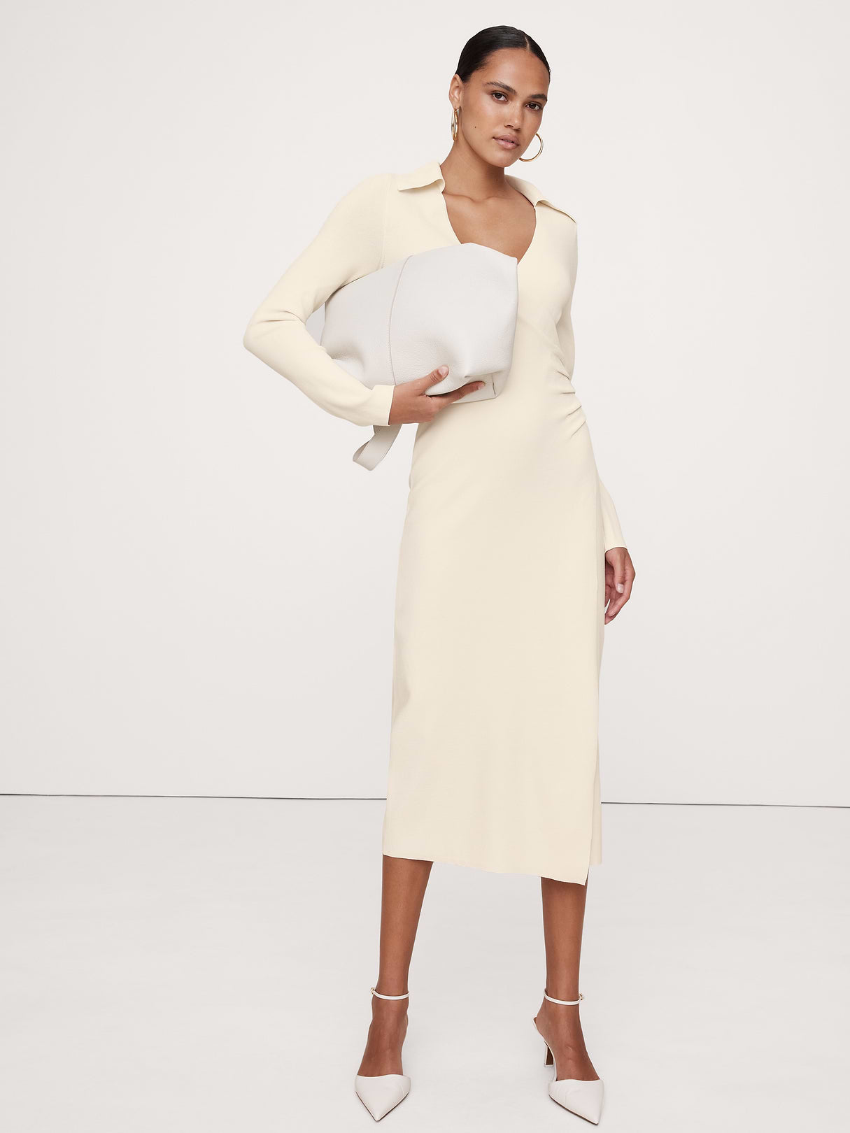 Polo Wrap Sweater Dress - Cream White