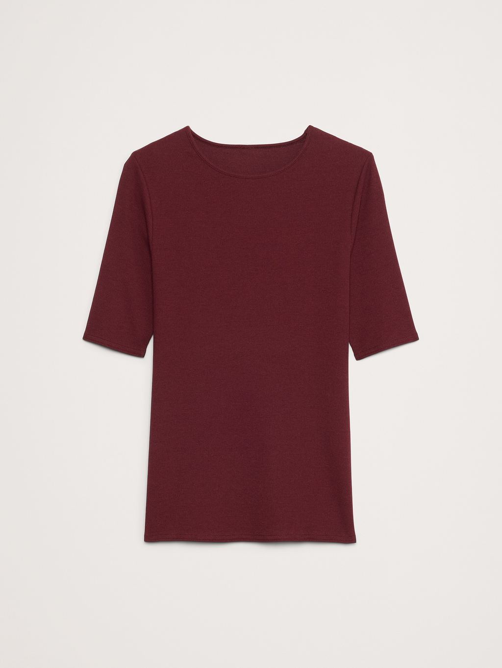 Ribbed Elbow-Sleeve T-Shirt - Red Cherry Jam