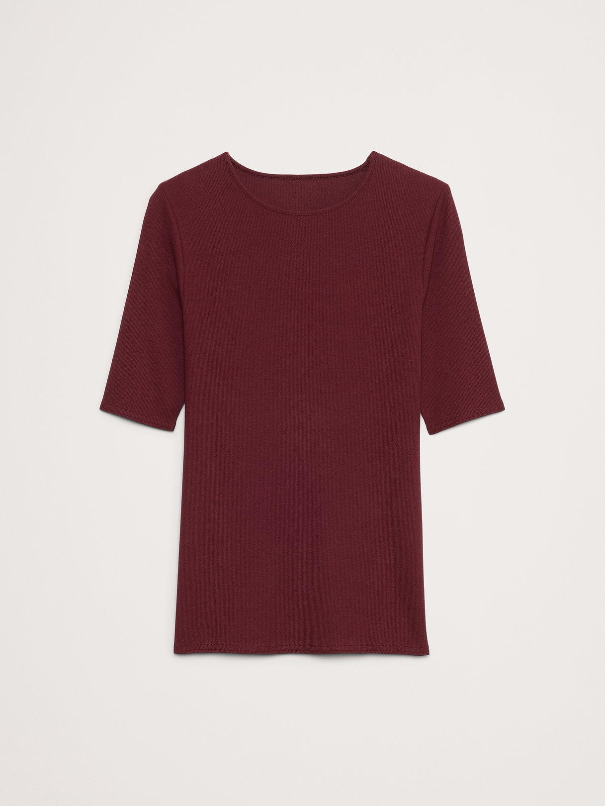 Ribbed Elbow-Sleeve T-Shirt - Red Cherry Jam