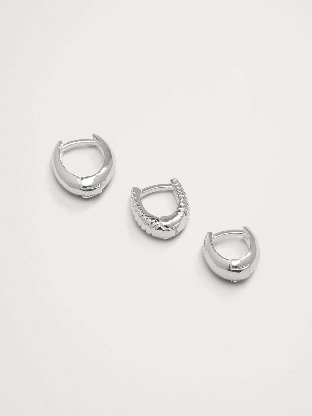 Ravena Oval Huggie Hoop Earrings Set Of 3 by Aureus + Argent - Silver