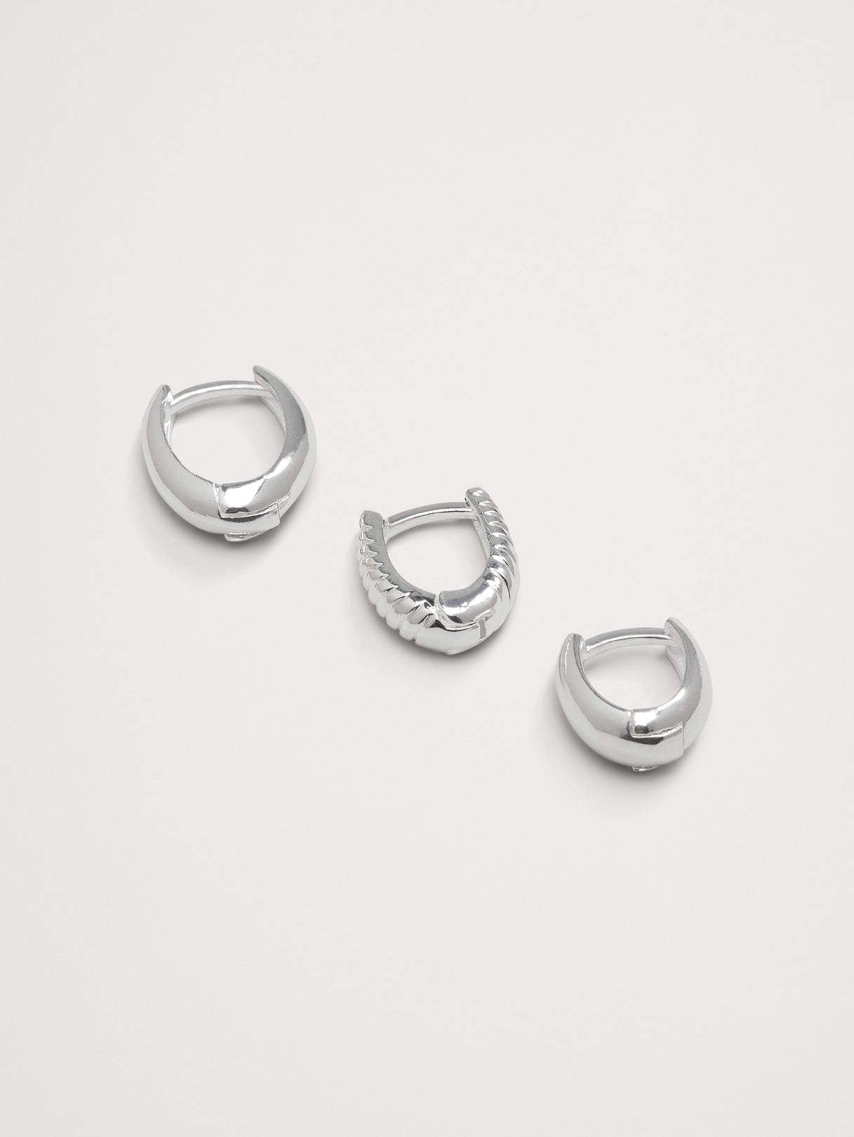 Ravena Oval Huggie Hoop Earrings Set Of 3 by Aureus + Argent - Silver