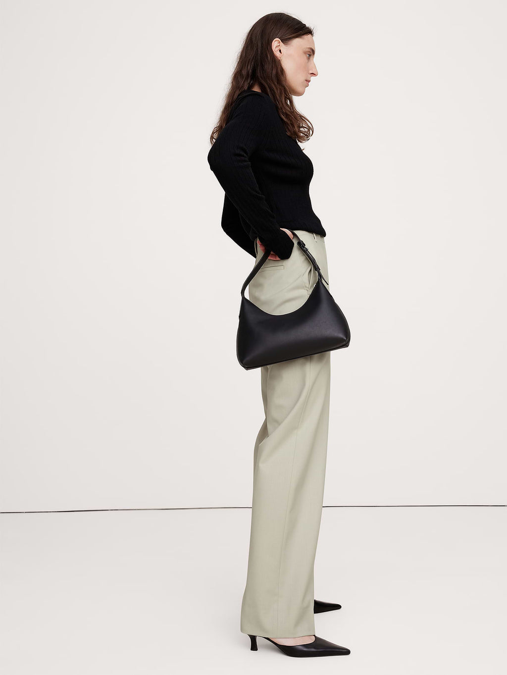 Ultra High-Rise Modern Straight Italian Lightweight Wool Pant - Hazy Sage Green