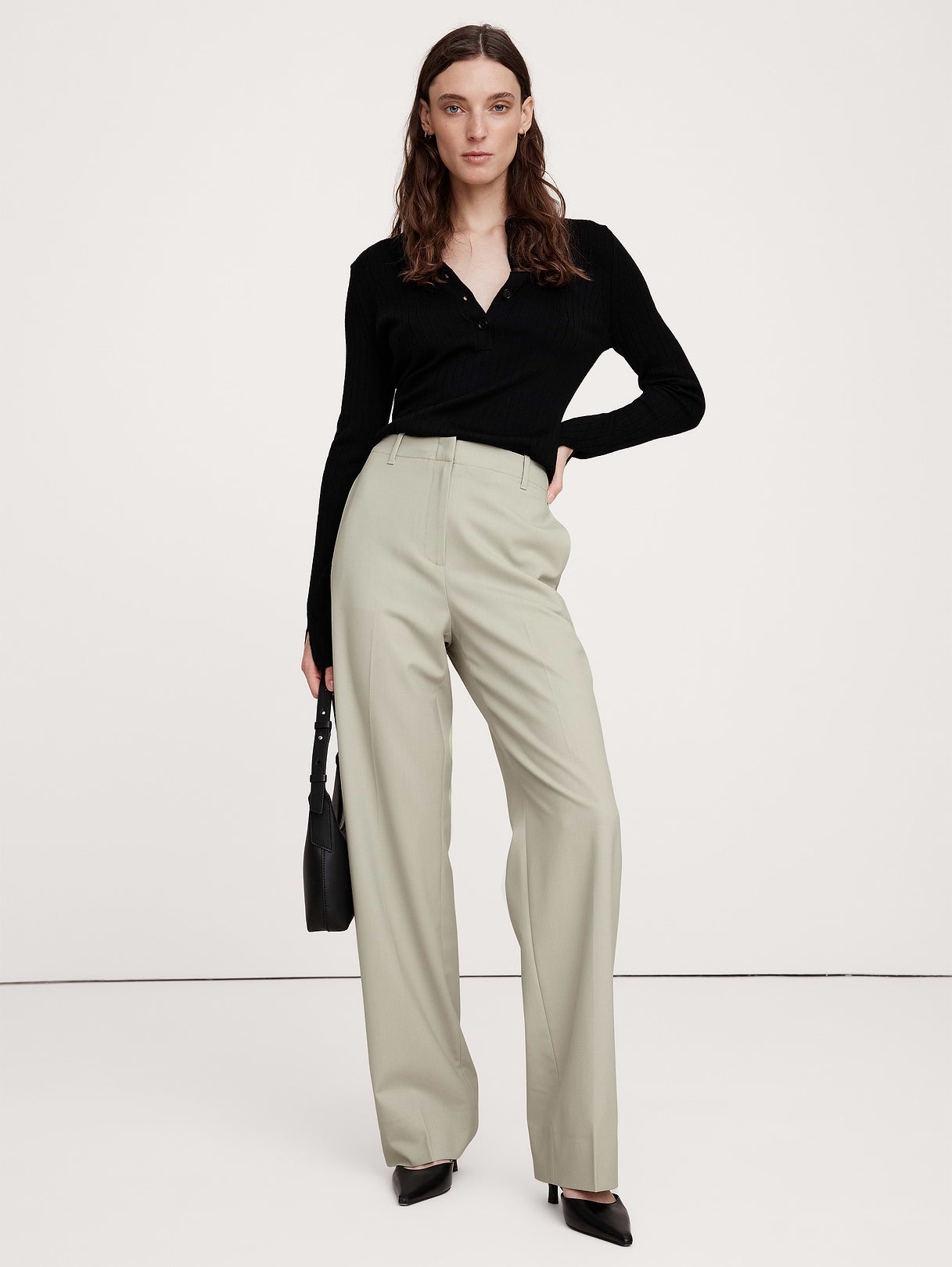 Ultra High-Rise Modern Straight Italian Lightweight Wool Pant - Hazy Sage Green