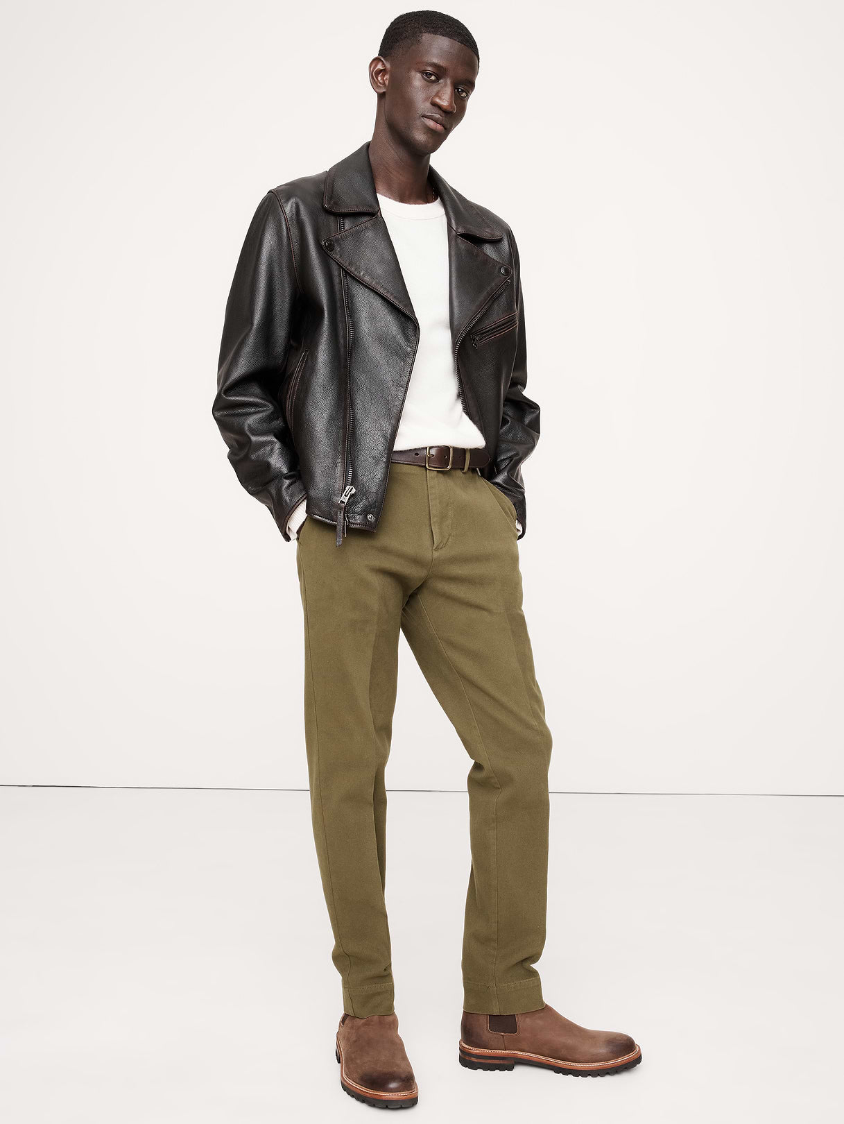 Slim Brushed Stretch Chino - Trailhead Green