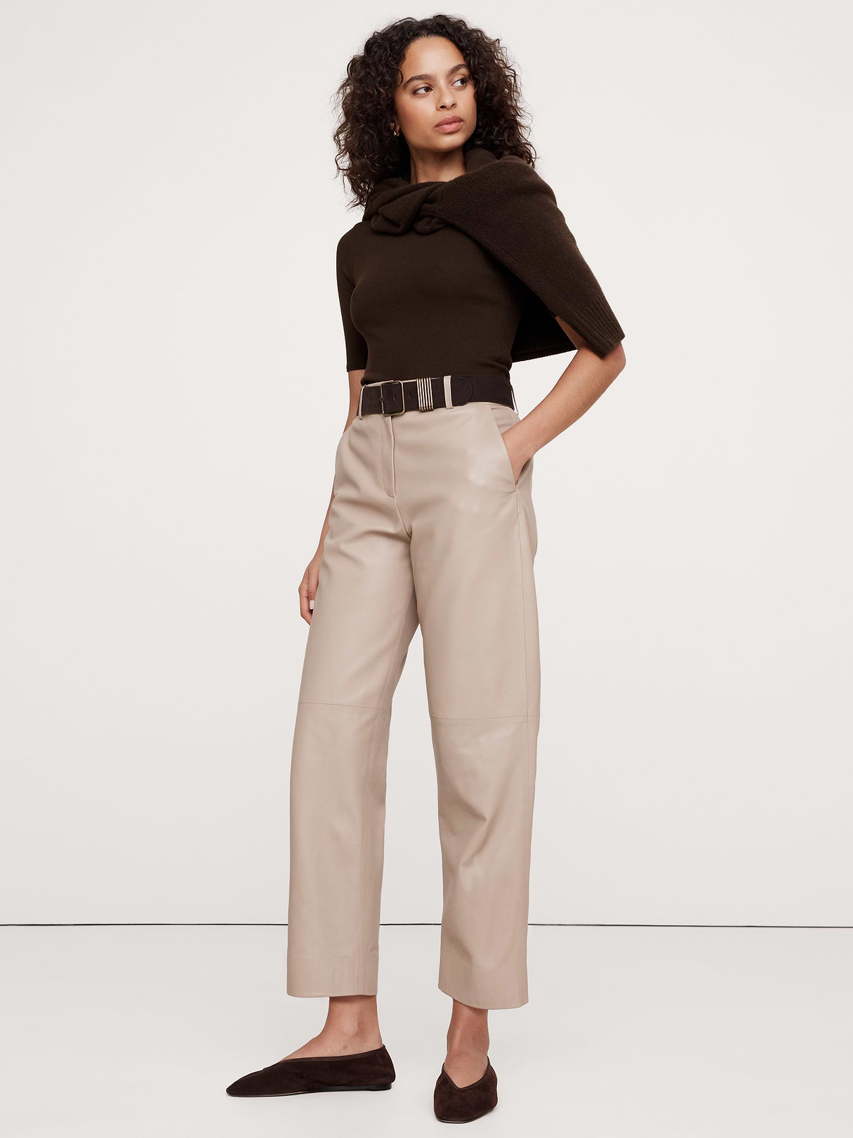 Ribbed Elbow-Sleeve T-Shirt - Chocolate Ganache Brown