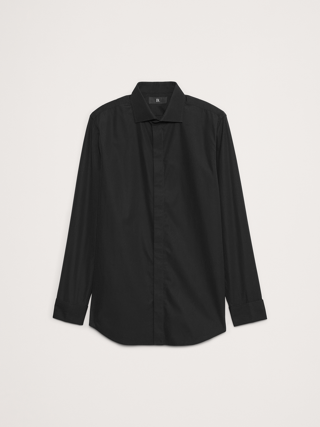 Slim-Fit Cotton Poplin Tuxedo Shirt with Cutaway Collar - Black