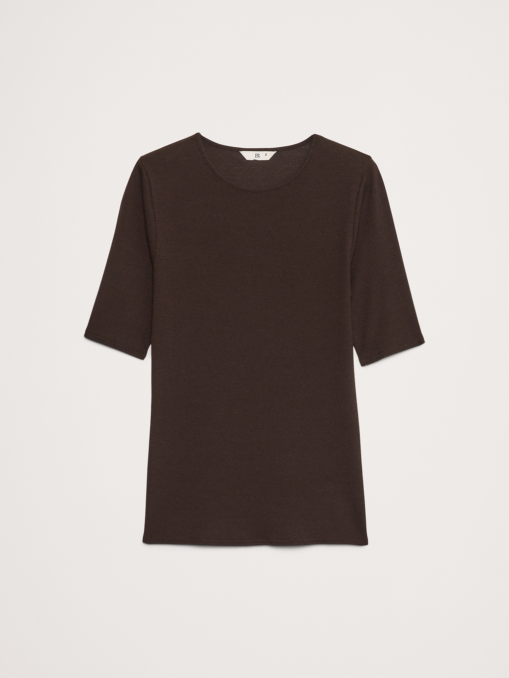 Ribbed Elbow-Sleeve T-Shirt - Chocolate Ganache Brown