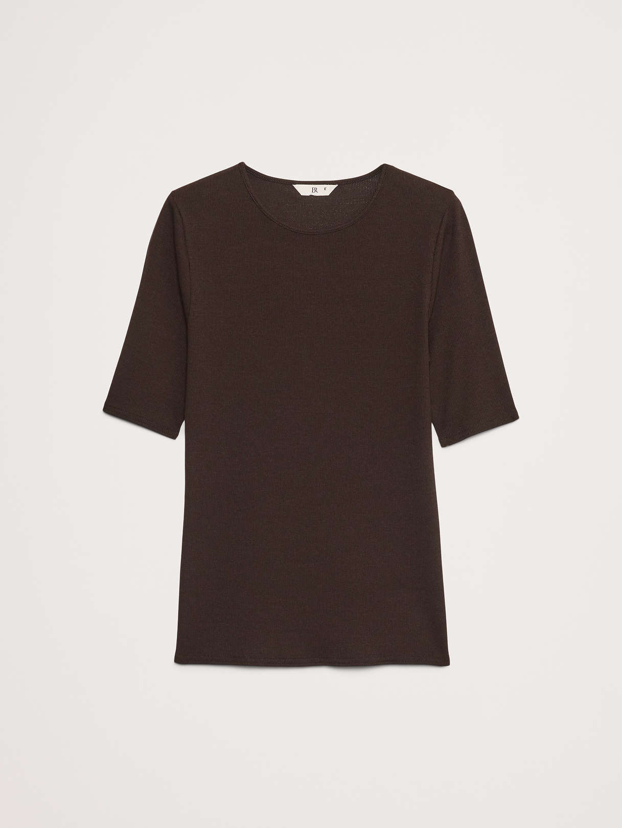 Ribbed Elbow-Sleeve T-Shirt - Chocolate Ganache Brown