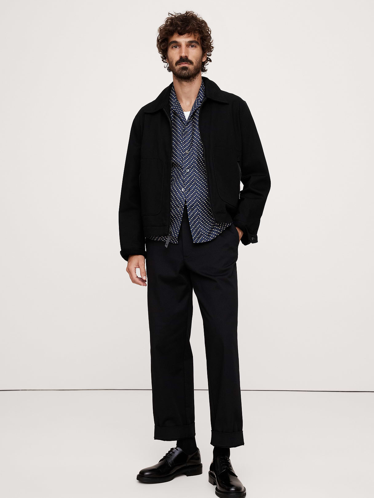 Standard-Fit Silk Resort Shirt - Blue Print