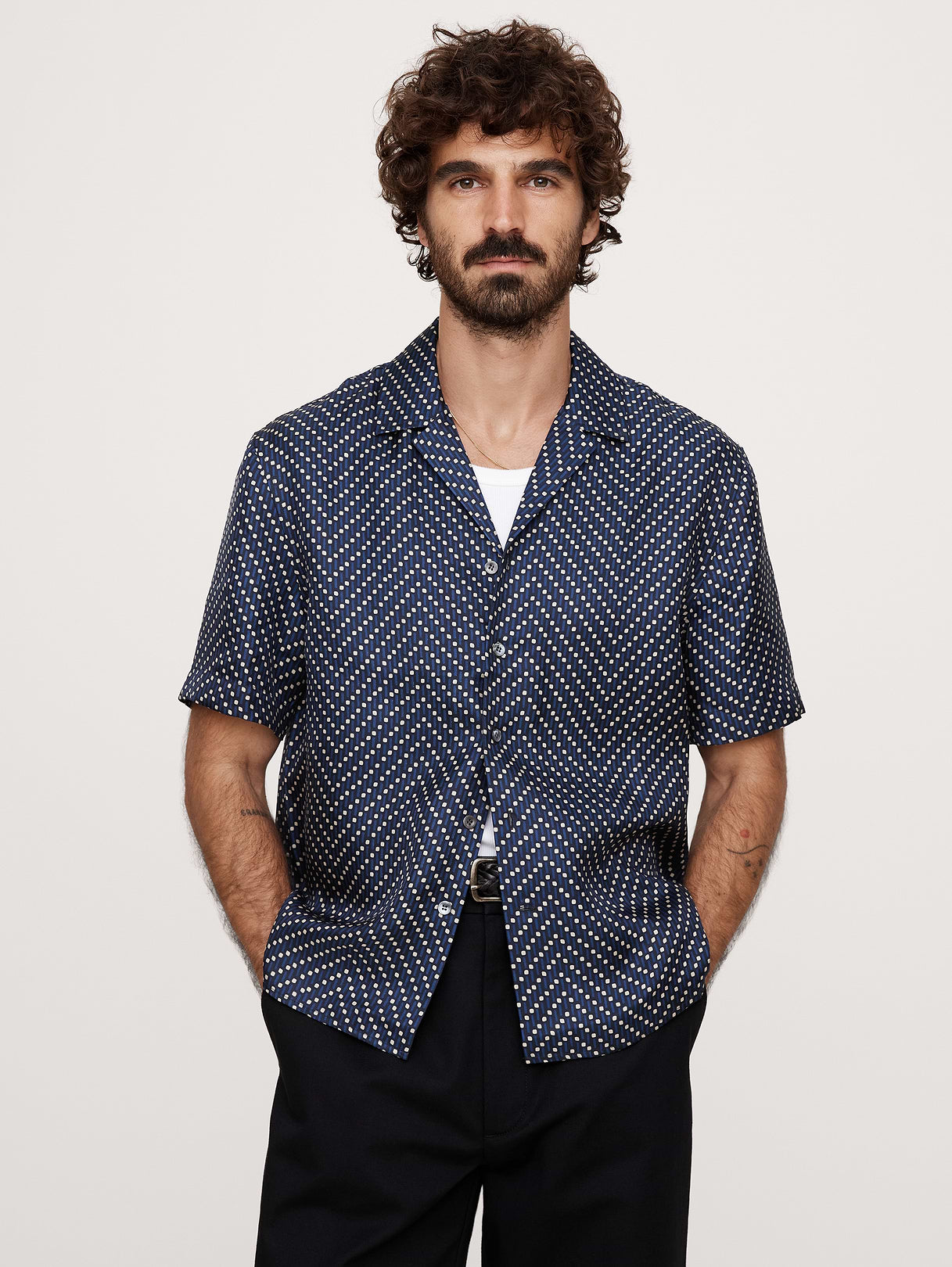 Standard-Fit Silk Resort Shirt - Blue Print