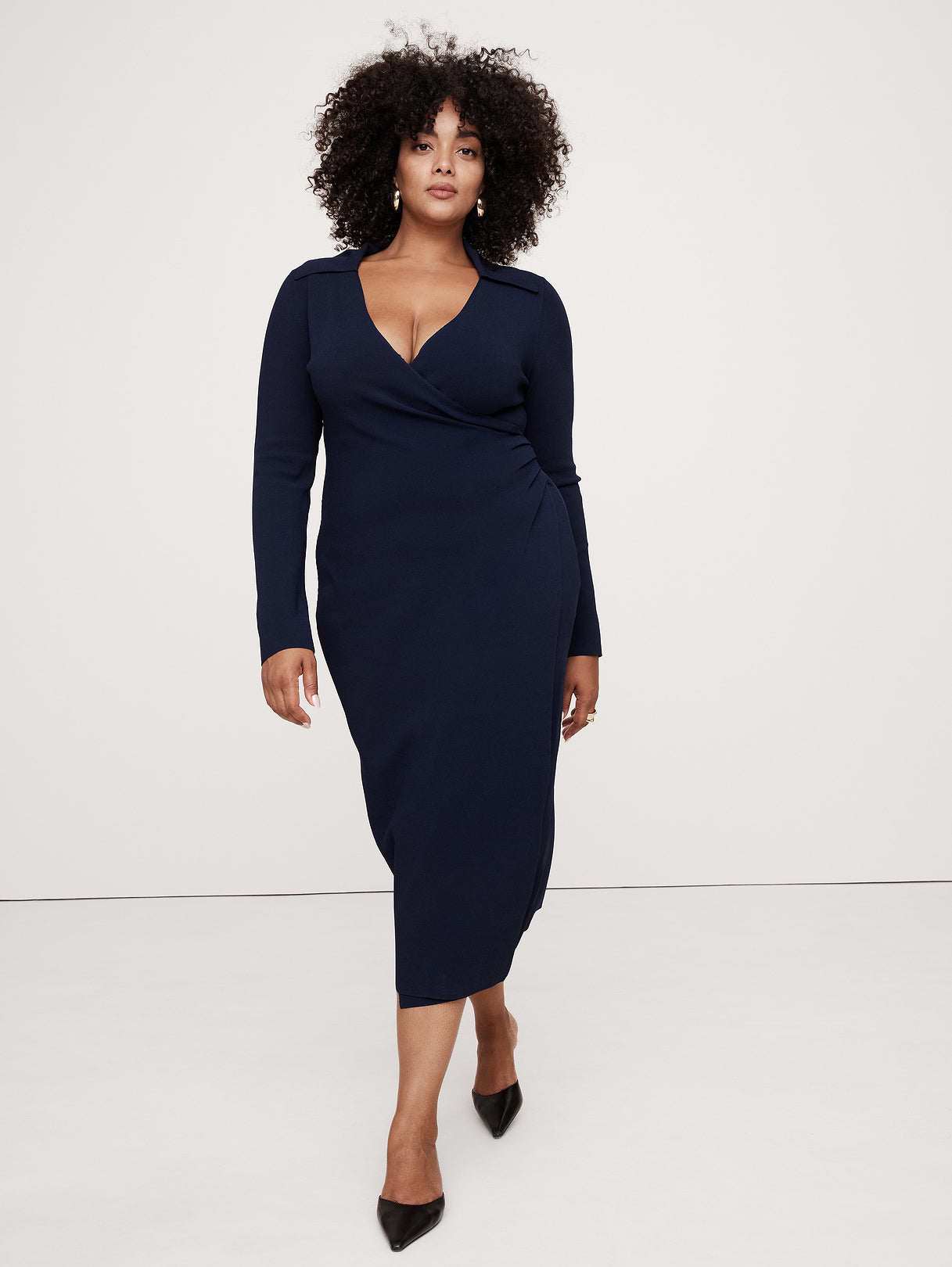 Polo Wrap Sweater Dress - Hyper Navy Blue