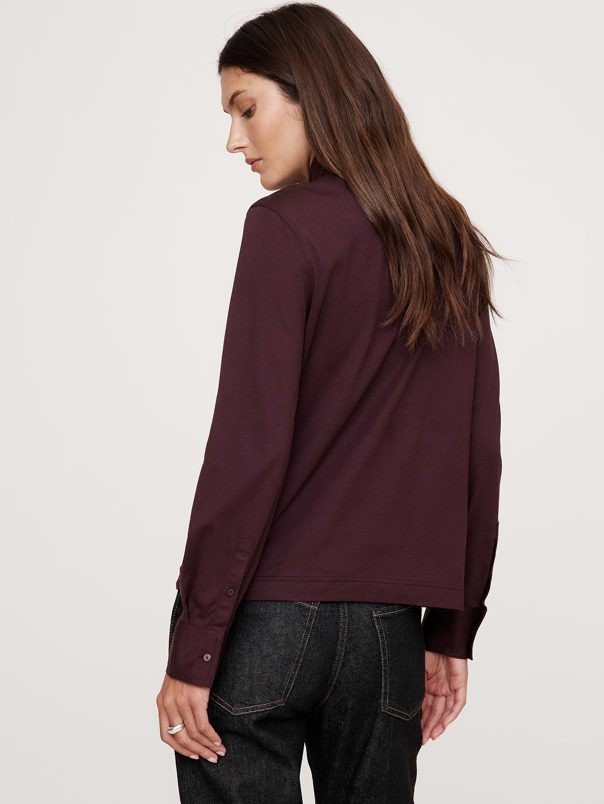 Silky Cotton Long-Sleeve Button-Down Shirt - Ruby Plum Purple