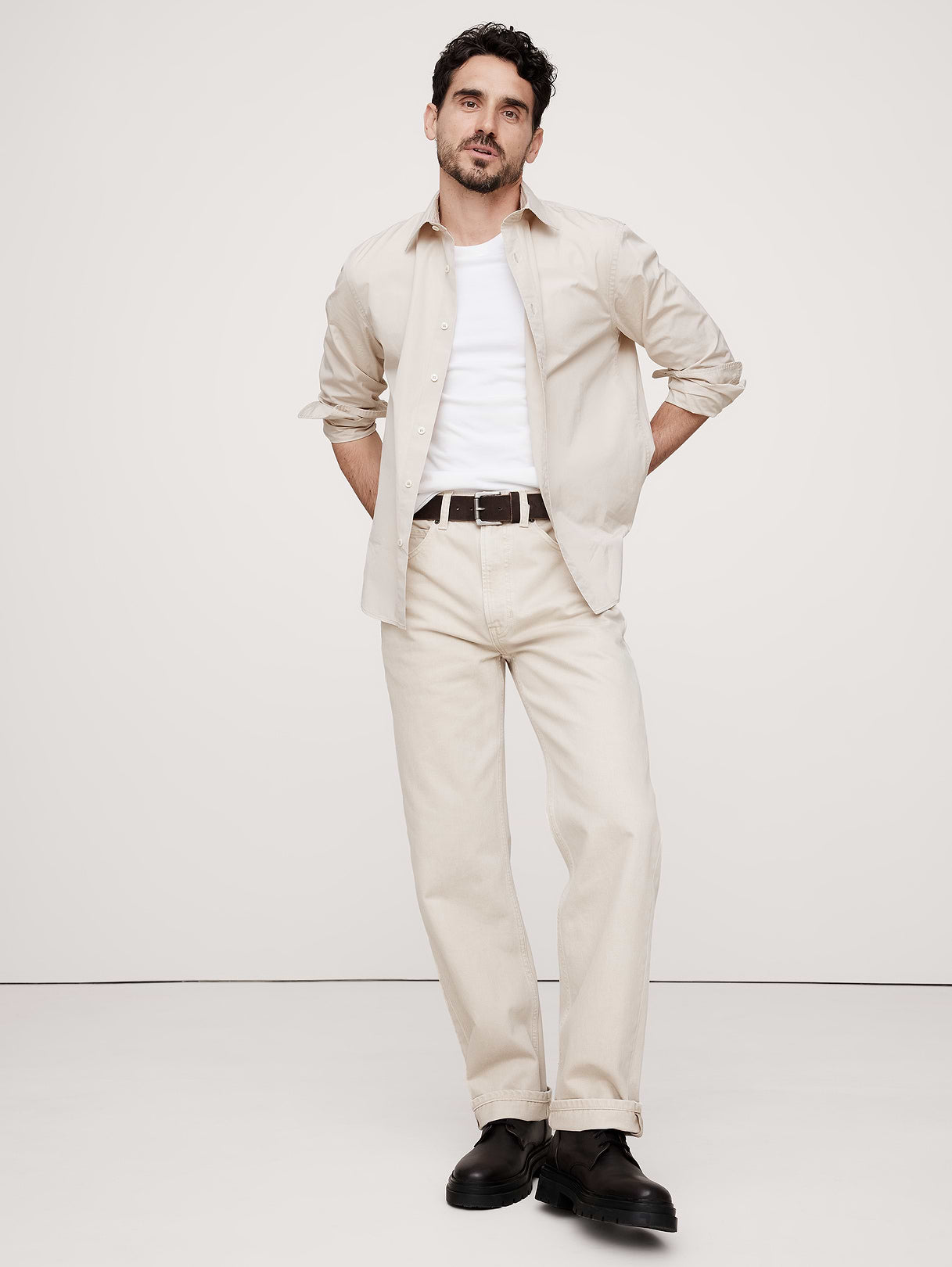 Standard-Fit Washed Cotton Poplin Shirt - Tan