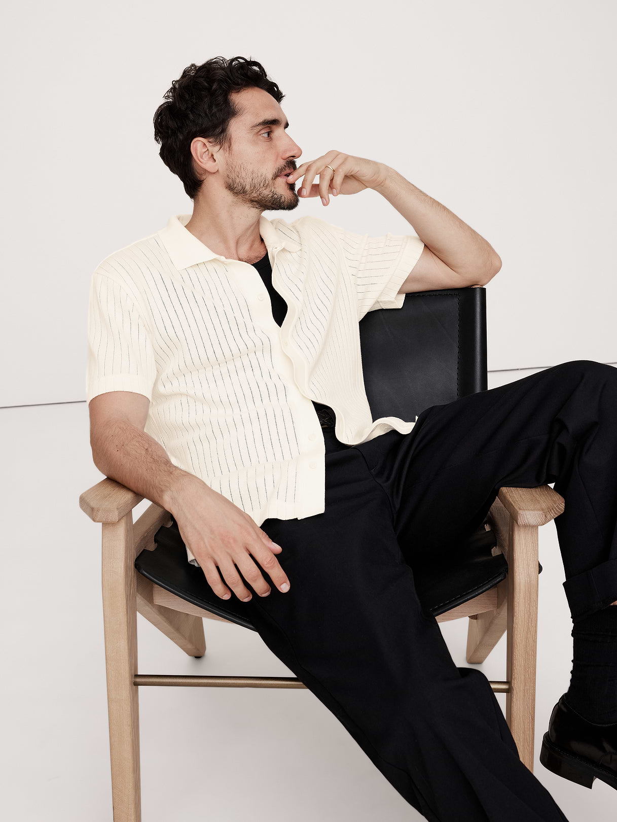 Ribbed Modal-Cotton Resort Shirt - White