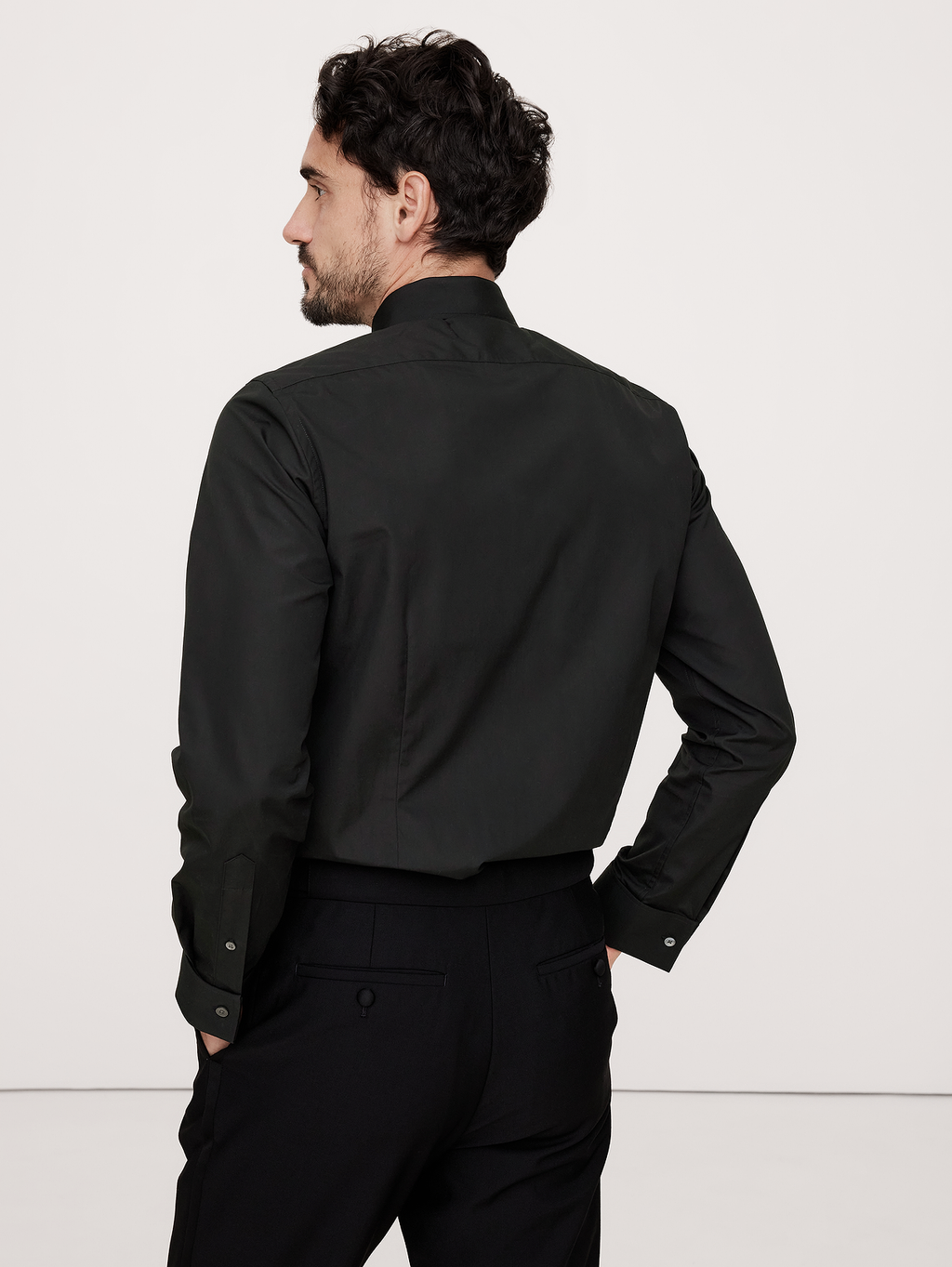 Slim-Fit Cotton Poplin Tuxedo Shirt with Cutaway Collar - Black