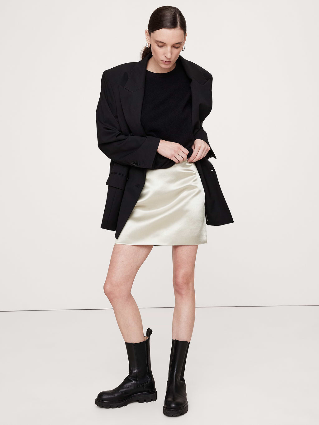 Satin Mini Skirt - Natural Beige