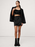 Satin Square-Neck Cropped Tank - Black