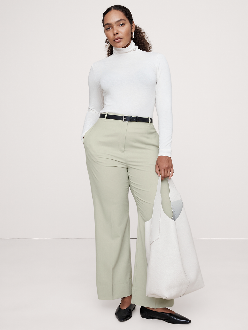 Ultra High-Rise Modern Straight Italian Lightweight Wool Pant - Hazy Sage Green