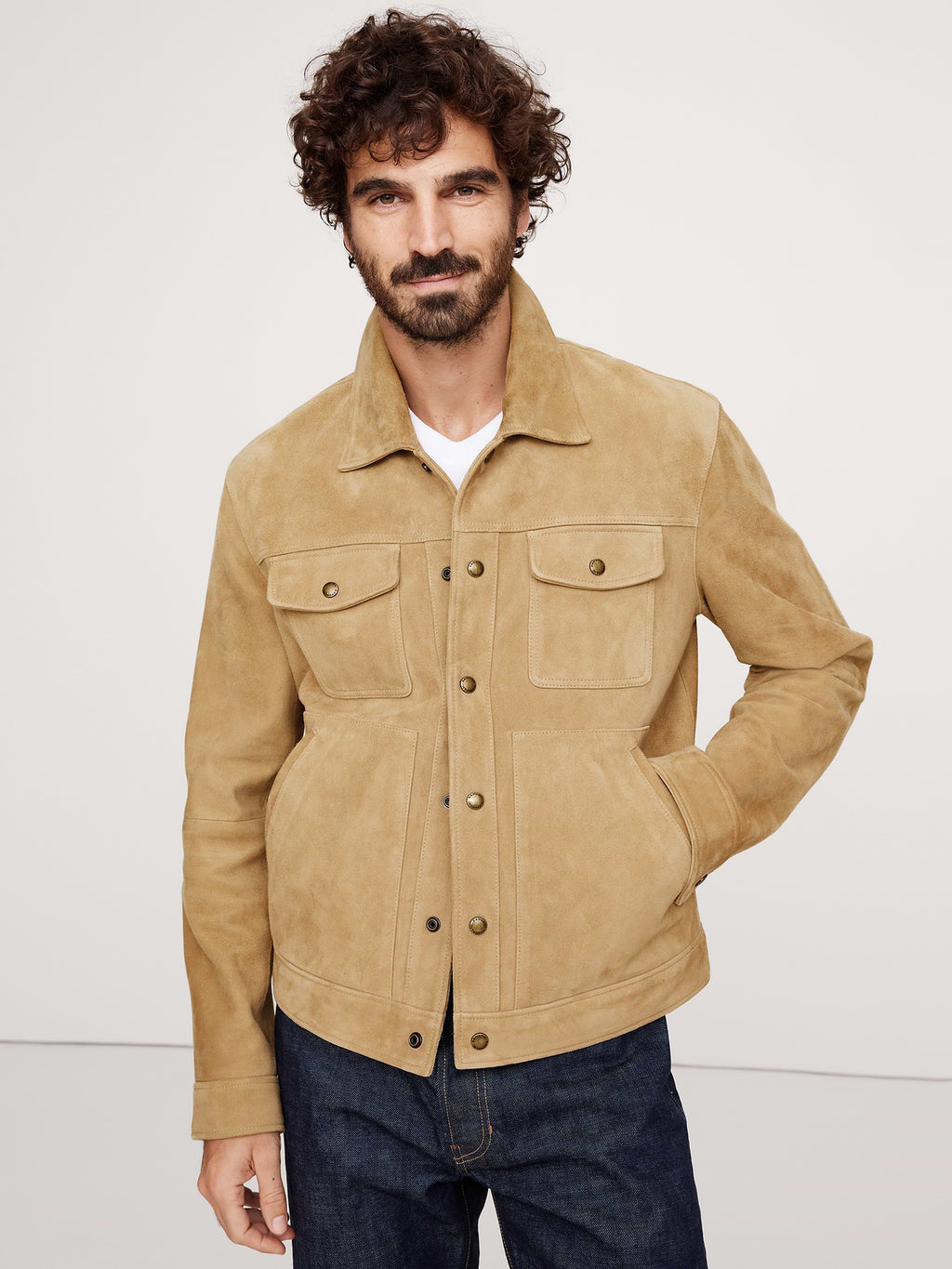 Suede Trucker Jacket - Caramel Brown