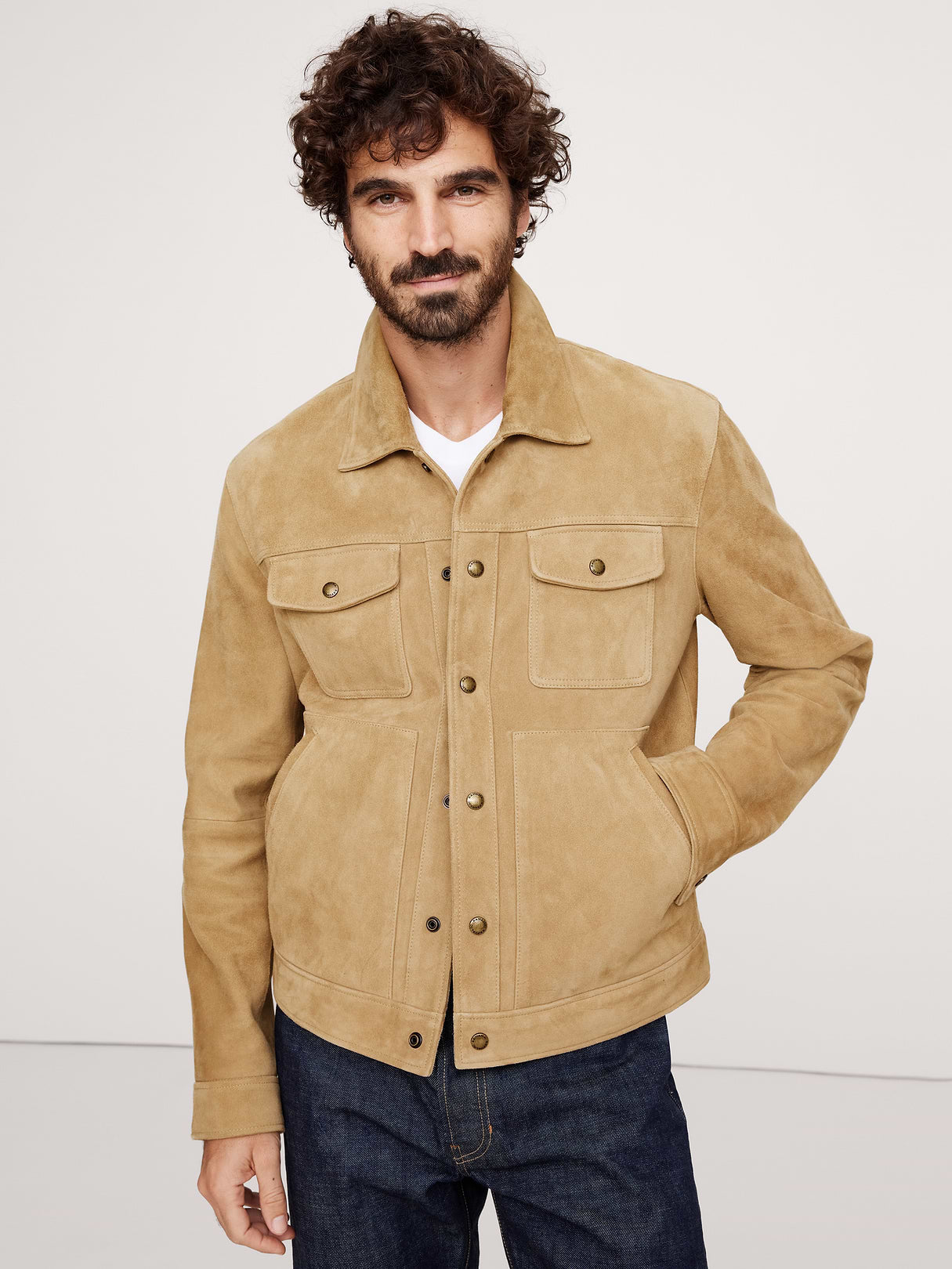 Suede Trucker Jacket - Caramel Brown