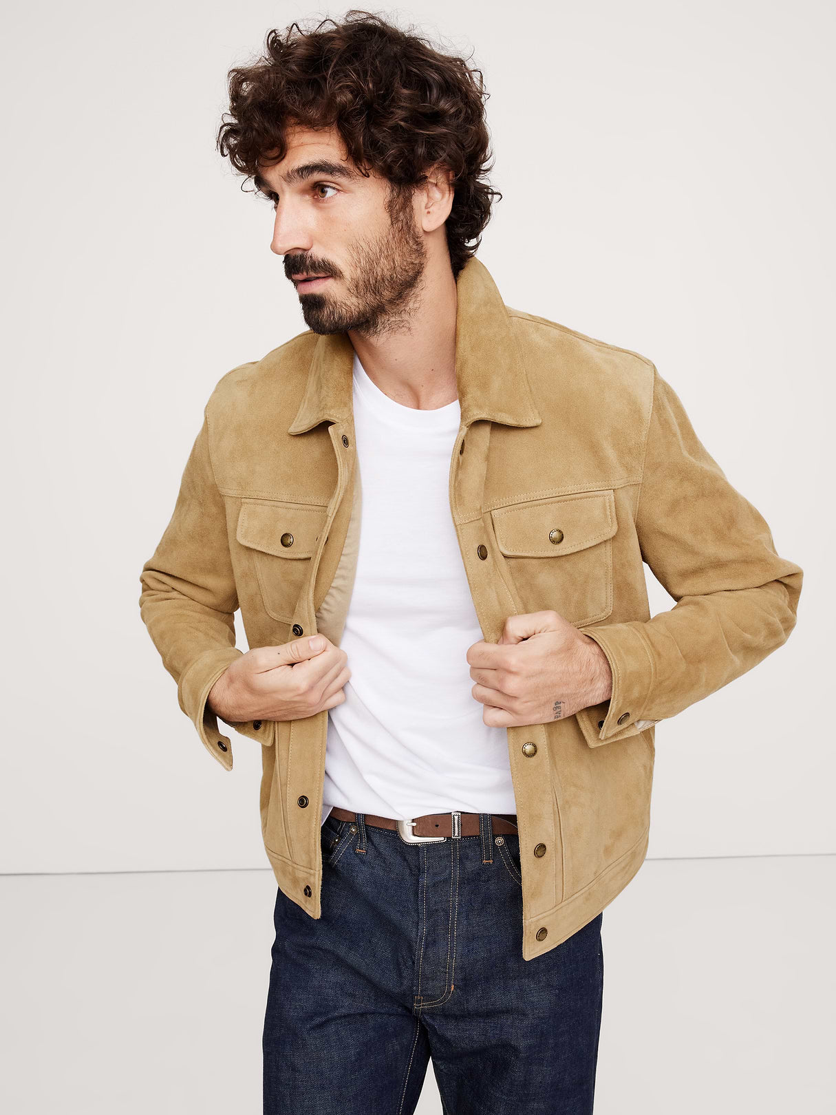 Suede Trucker Jacket - Caramel Brown