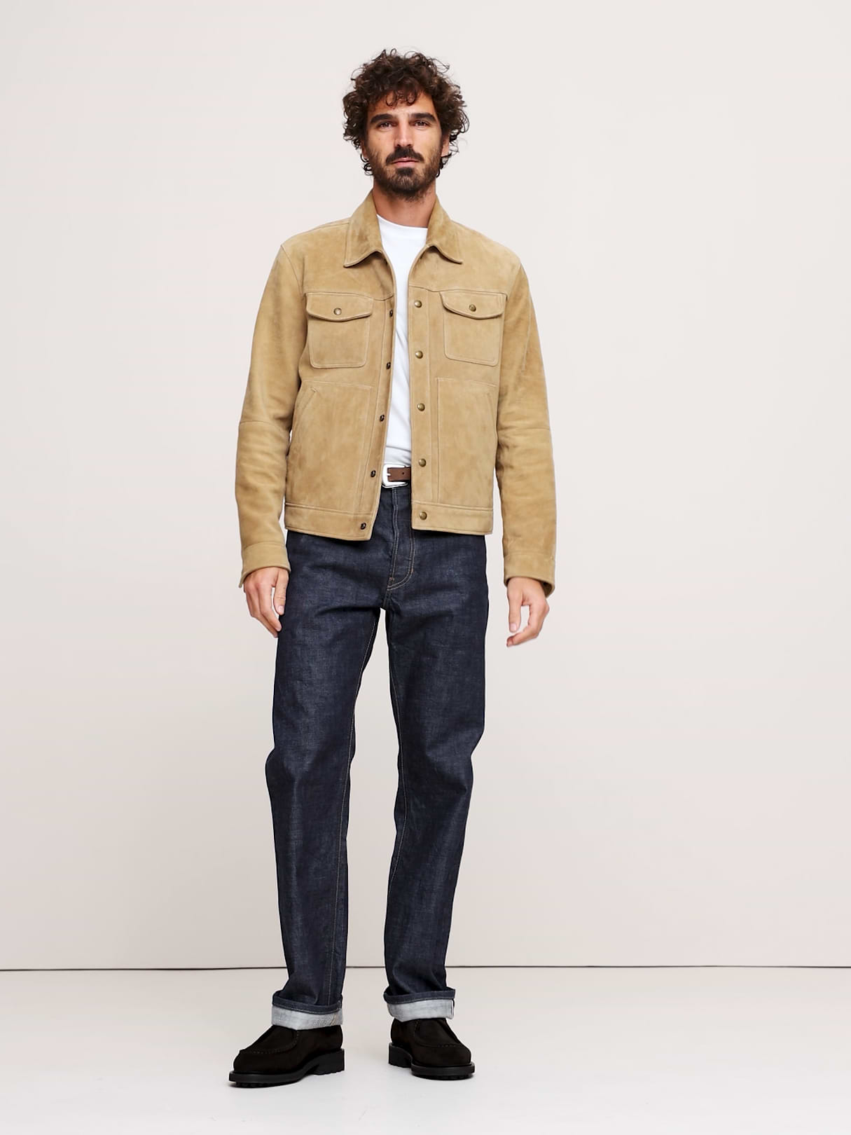 Suede Trucker Jacket - Caramel Brown