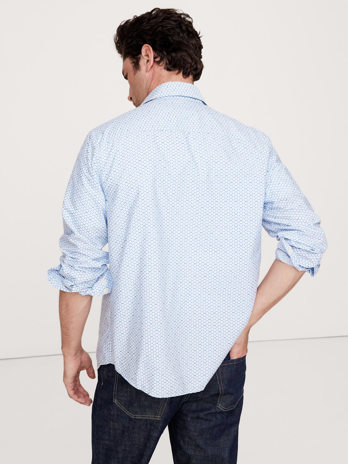 Standard-Fit Washed Cotton Poplin Shirt - Blue Mini Geo