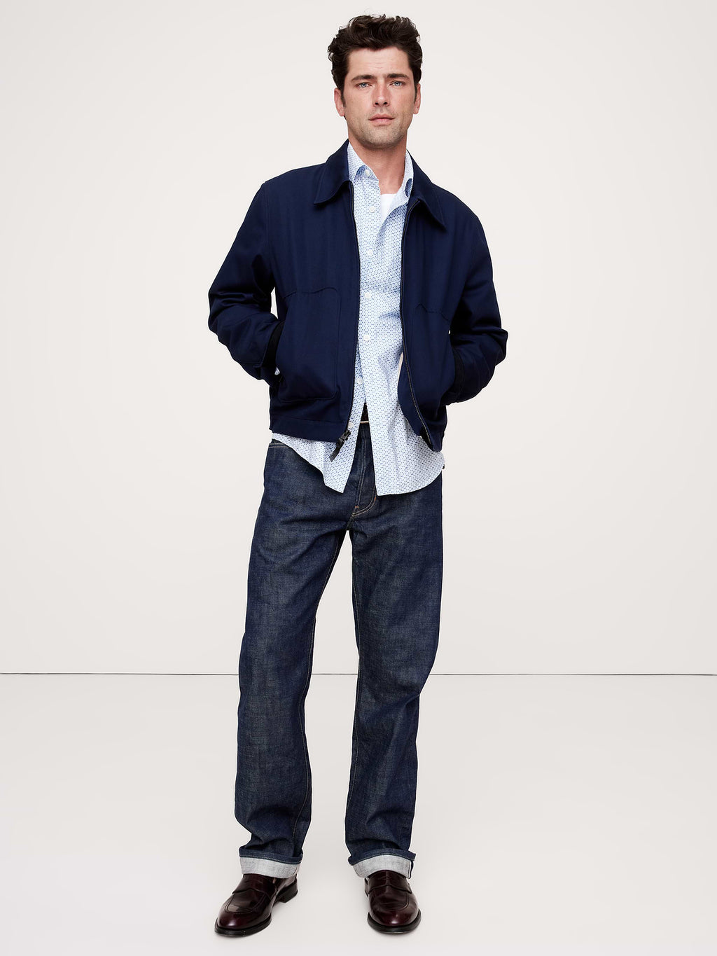 Standard-Fit Washed Cotton Poplin Shirt - Blue Mini Geo