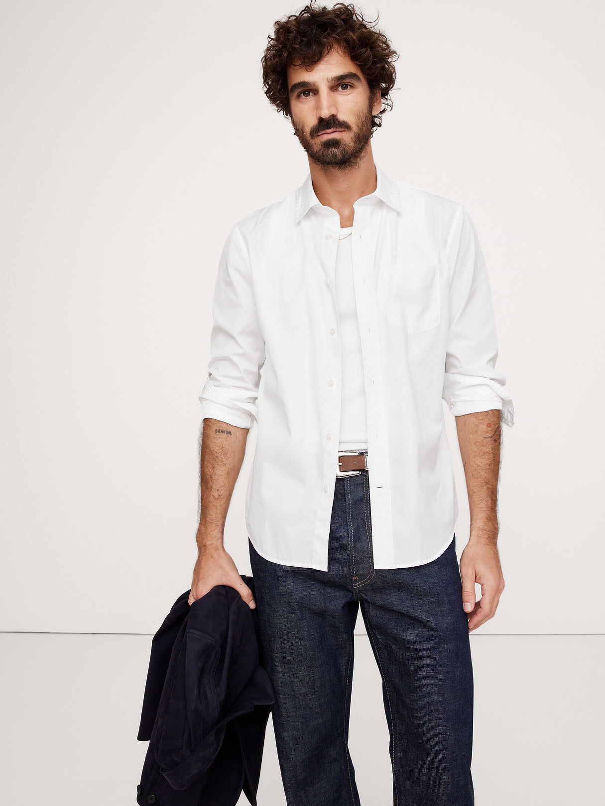 Standard-Fit Washed Cotton Poplin Shirt - White