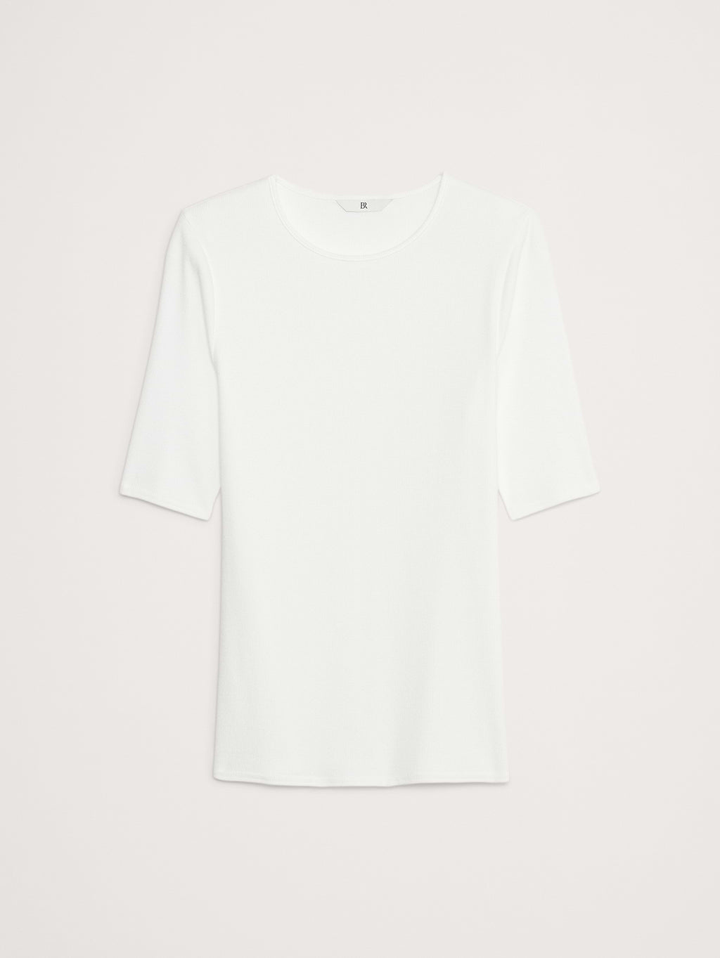Ribbed Elbow-Sleeve T-Shirt - White