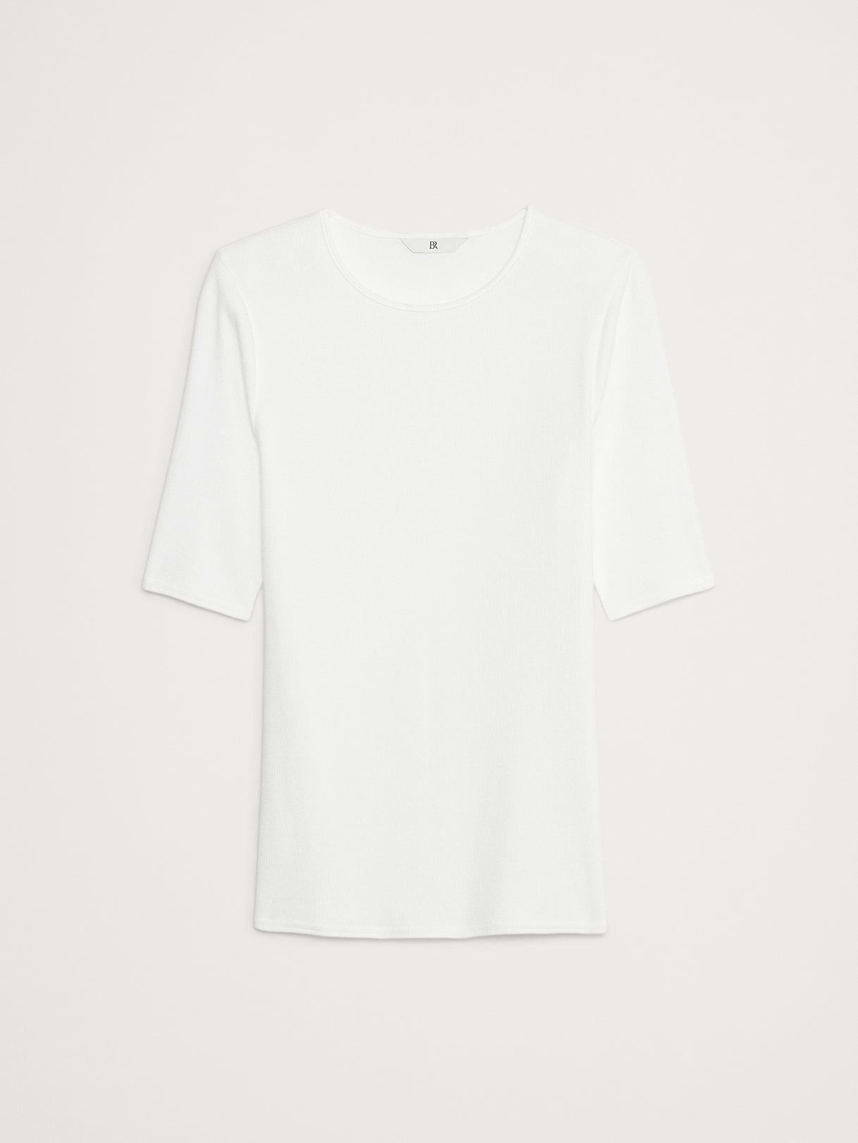 Ribbed Elbow-Sleeve T-Shirt - White