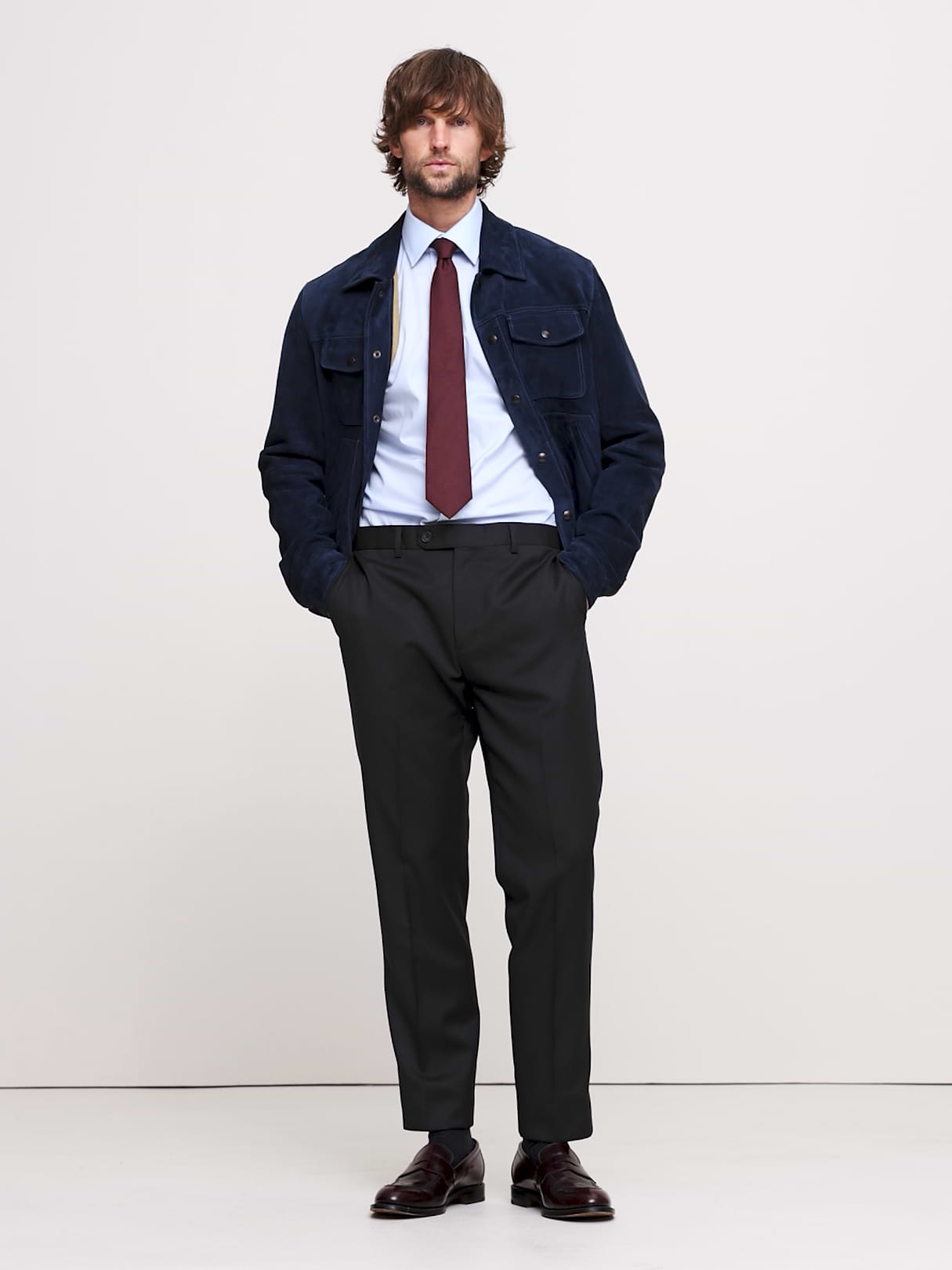 Signature Italian Houndstooth Suit Pant - Navy Blue