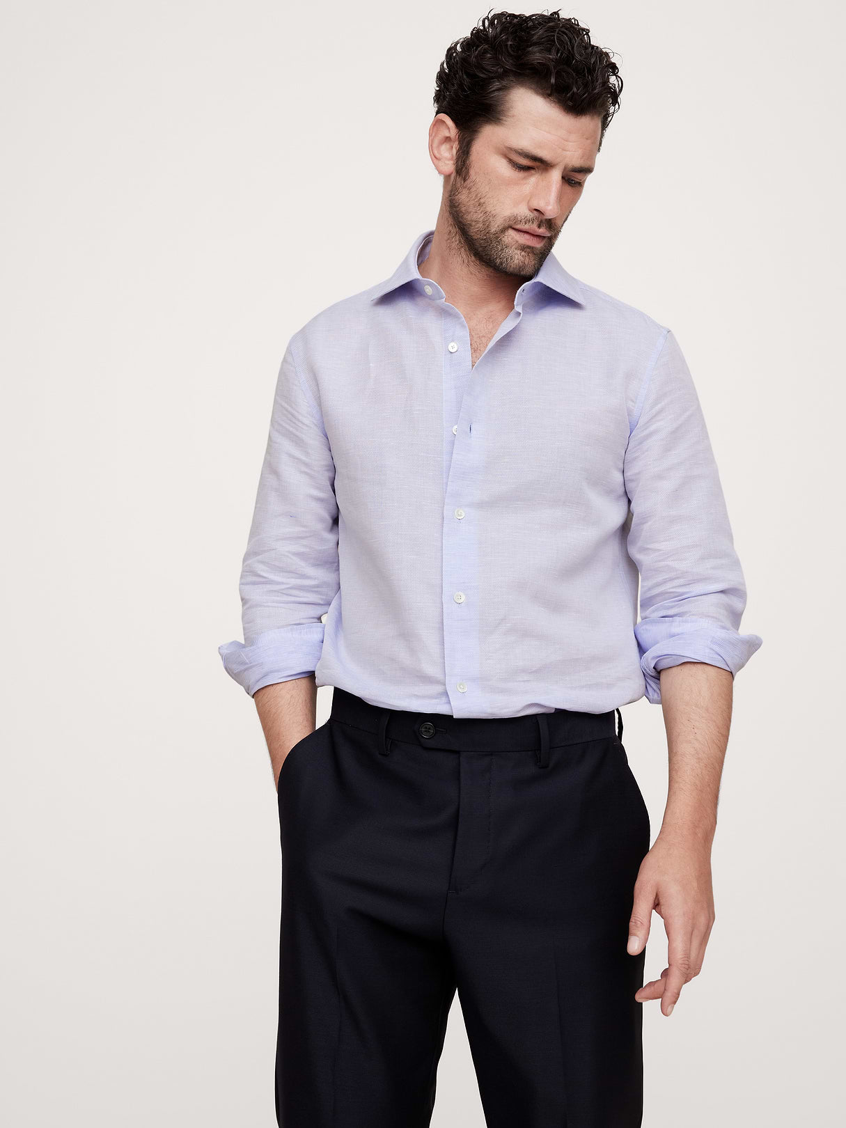 Slim-Fit Linen-Cotton Dress Shirt - Cerulean Blue