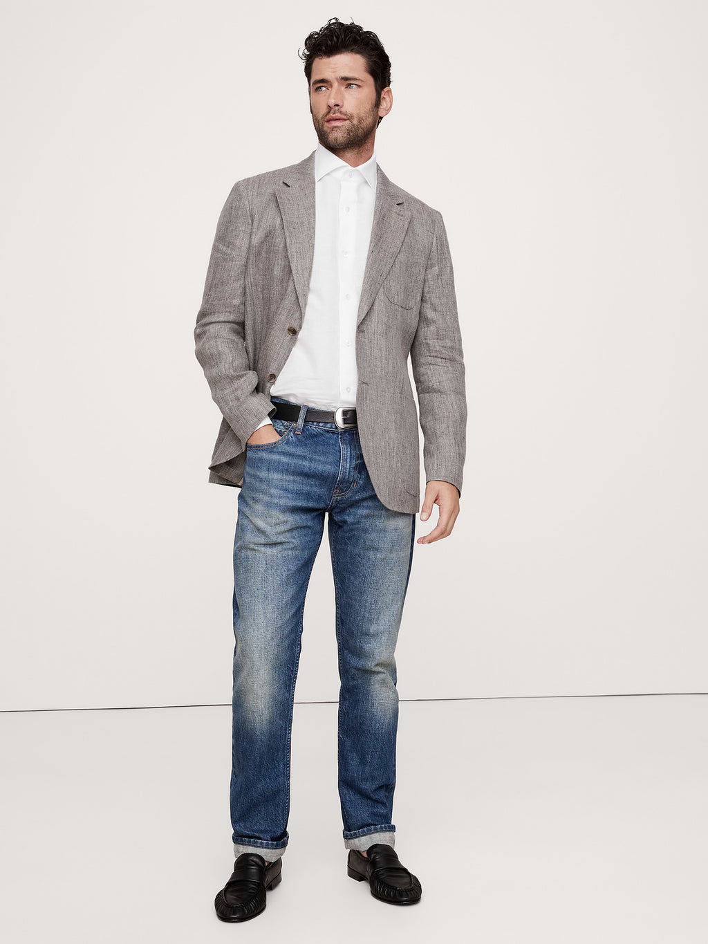 Slim-Fit Linen-Cotton Dress Shirt - White