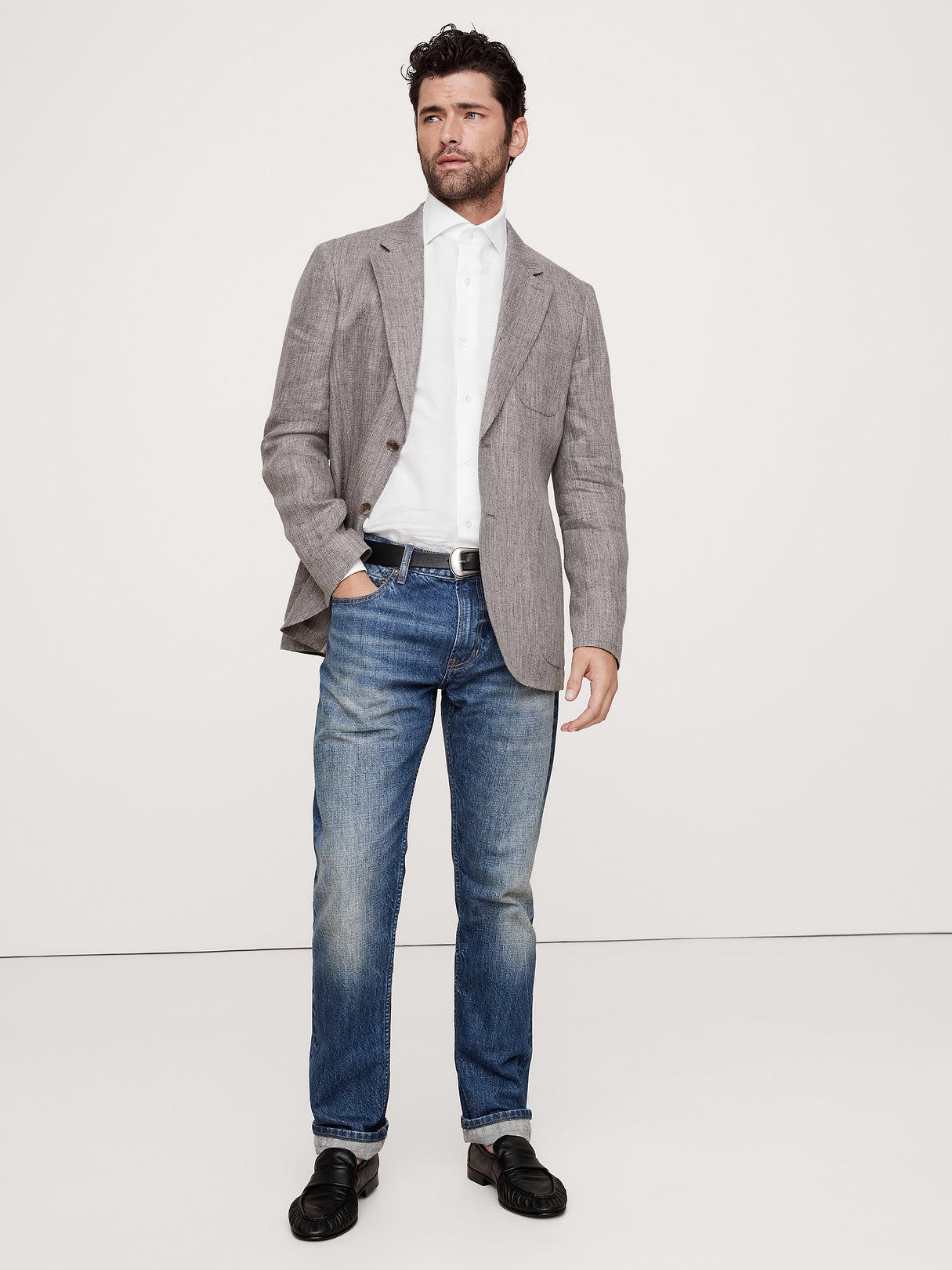 Slim-Fit Linen-Cotton Dress Shirt - White