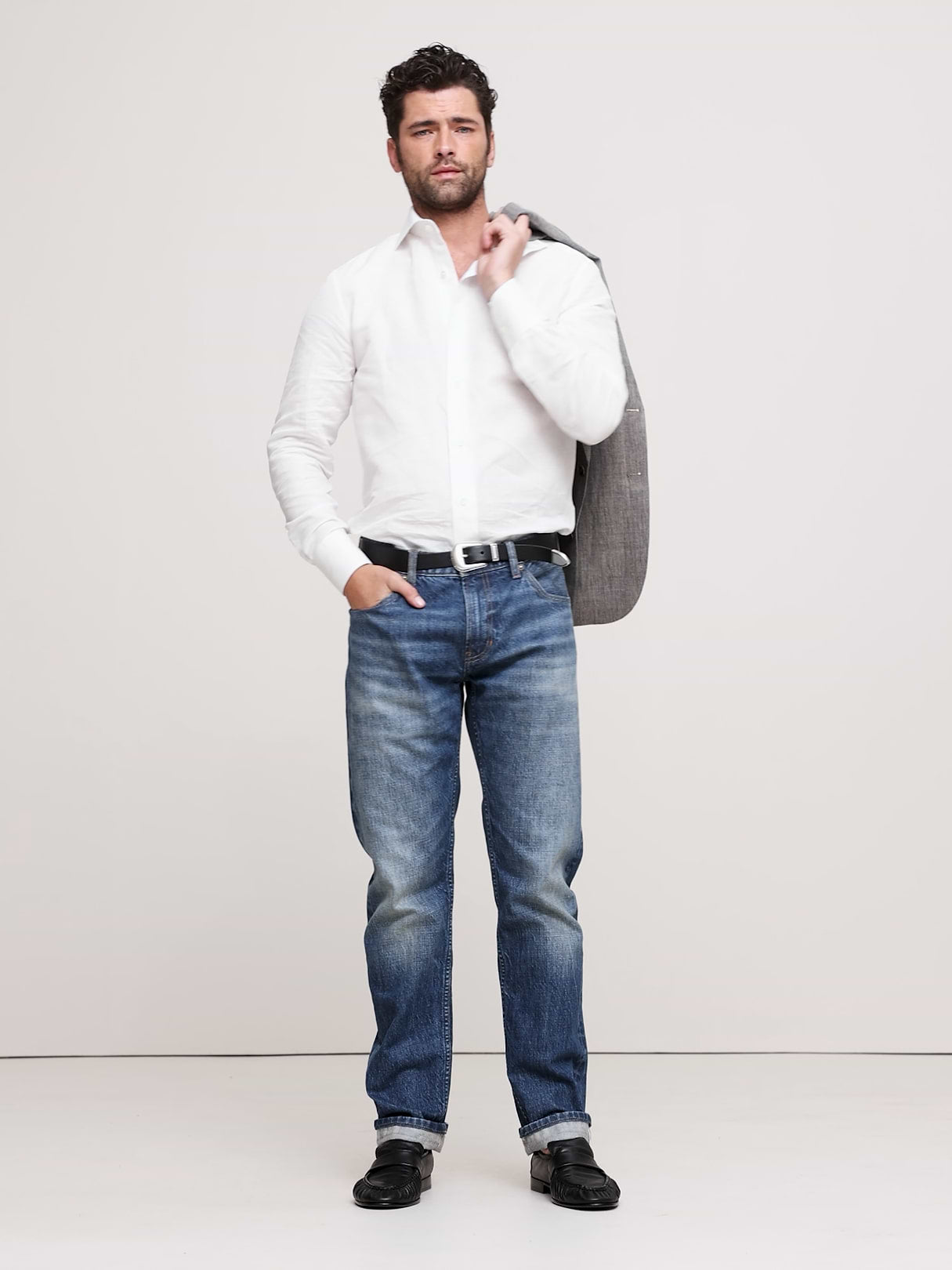 Slim-Fit Linen-Cotton Dress Shirt - White