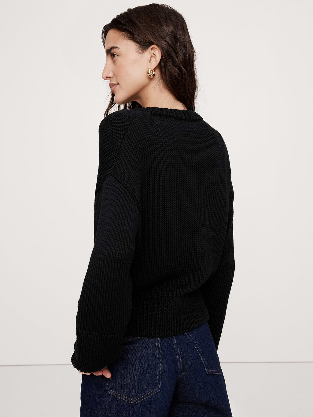 Cotton V-Neck Sweater - Black